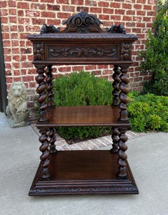 Tall Antique French Server Pedestal Barley Twist Nightstand End Table Drawer Oak