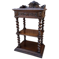 Tall Antique French Server Pedestal Barley Twist Nightstand End Table Drawer Oak