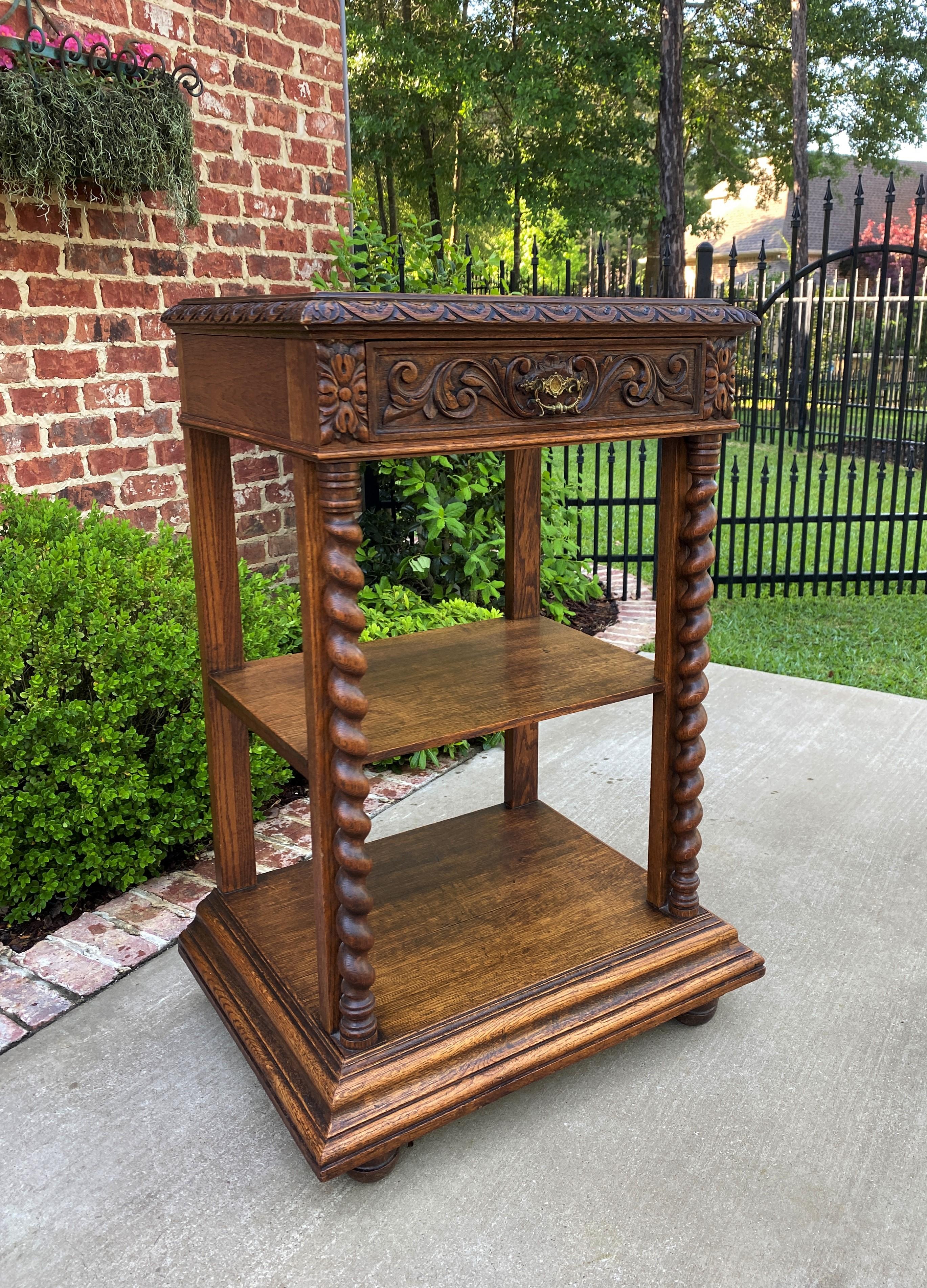 Renaissance Revival Tall Antique French Server Pedestal Barley Twist Nightstand Table Drawer 19th C