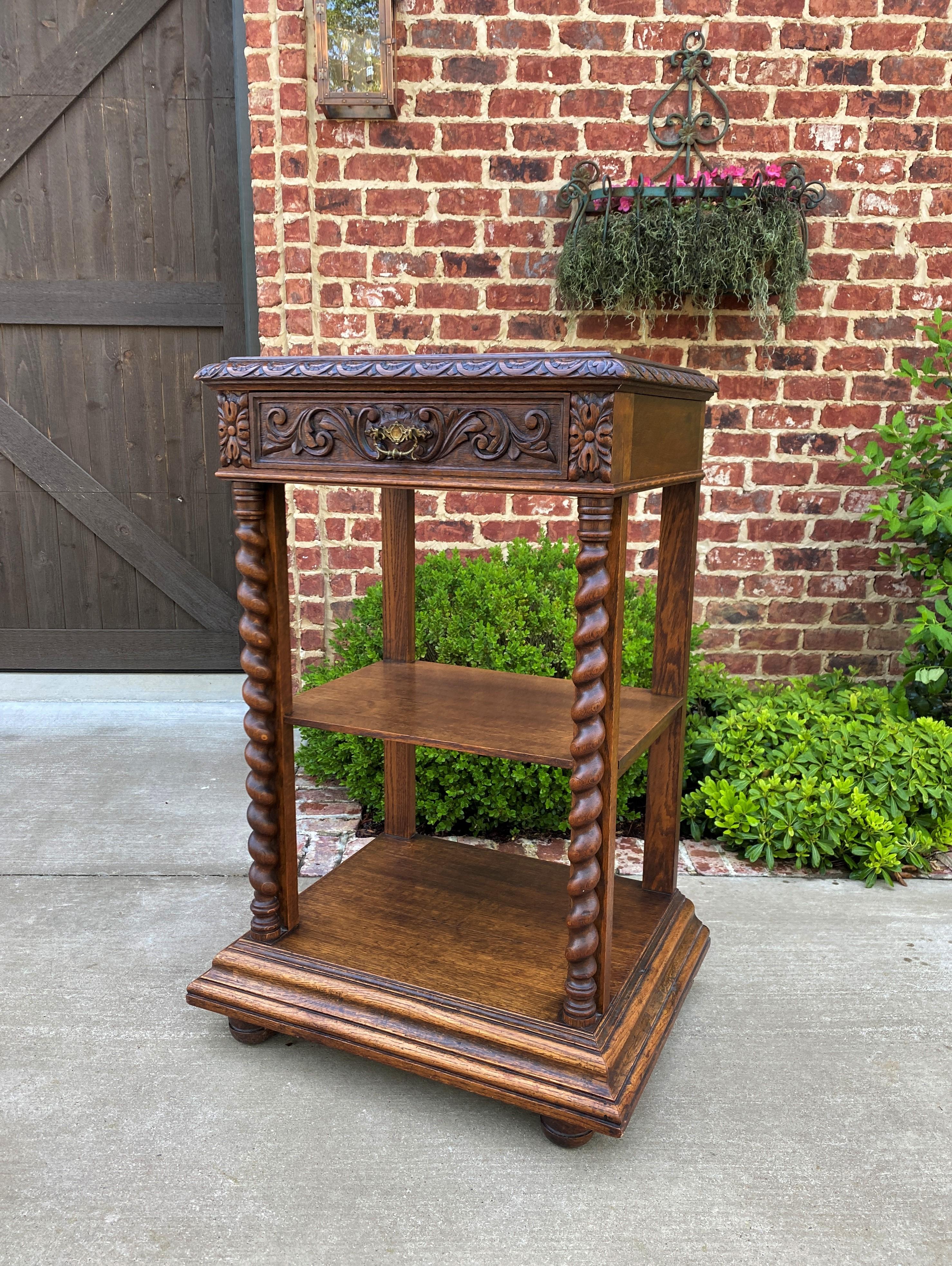 Tall Antique French Server Pedestal Barley Twist Nightstand Table Drawer 19th C In Good Condition In Tyler, TX