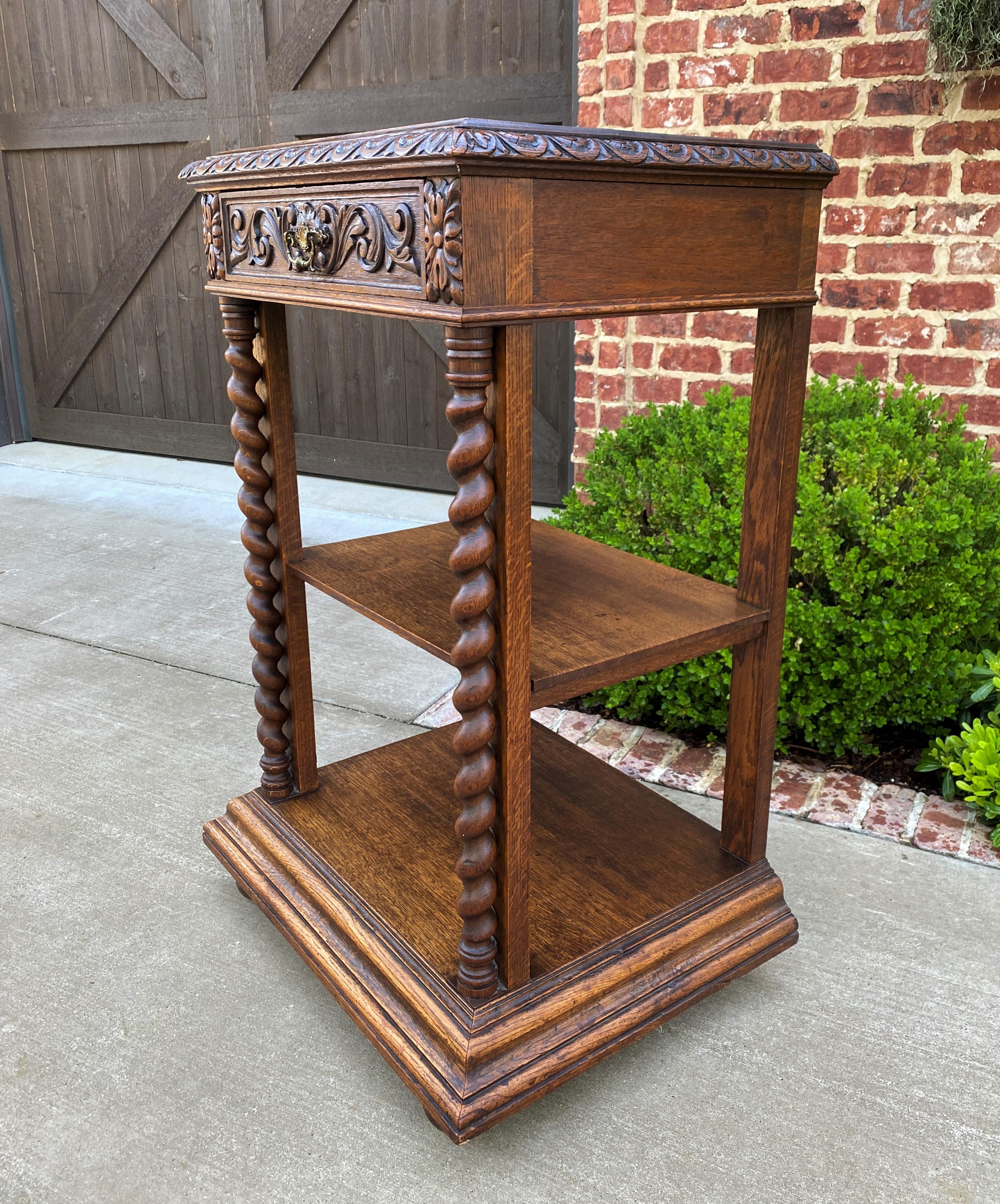 Late 19th Century Tall Antique French Server Pedestal Barley Twist Nightstand Table Drawer 19th C