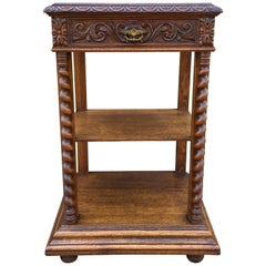 Tall Antique French Server Pedestal Barley Twist Nightstand Table Drawer 19th C