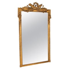 Tall Antique Gold Gilt Mirror with Torch, Arrows and Flower Wreath from France