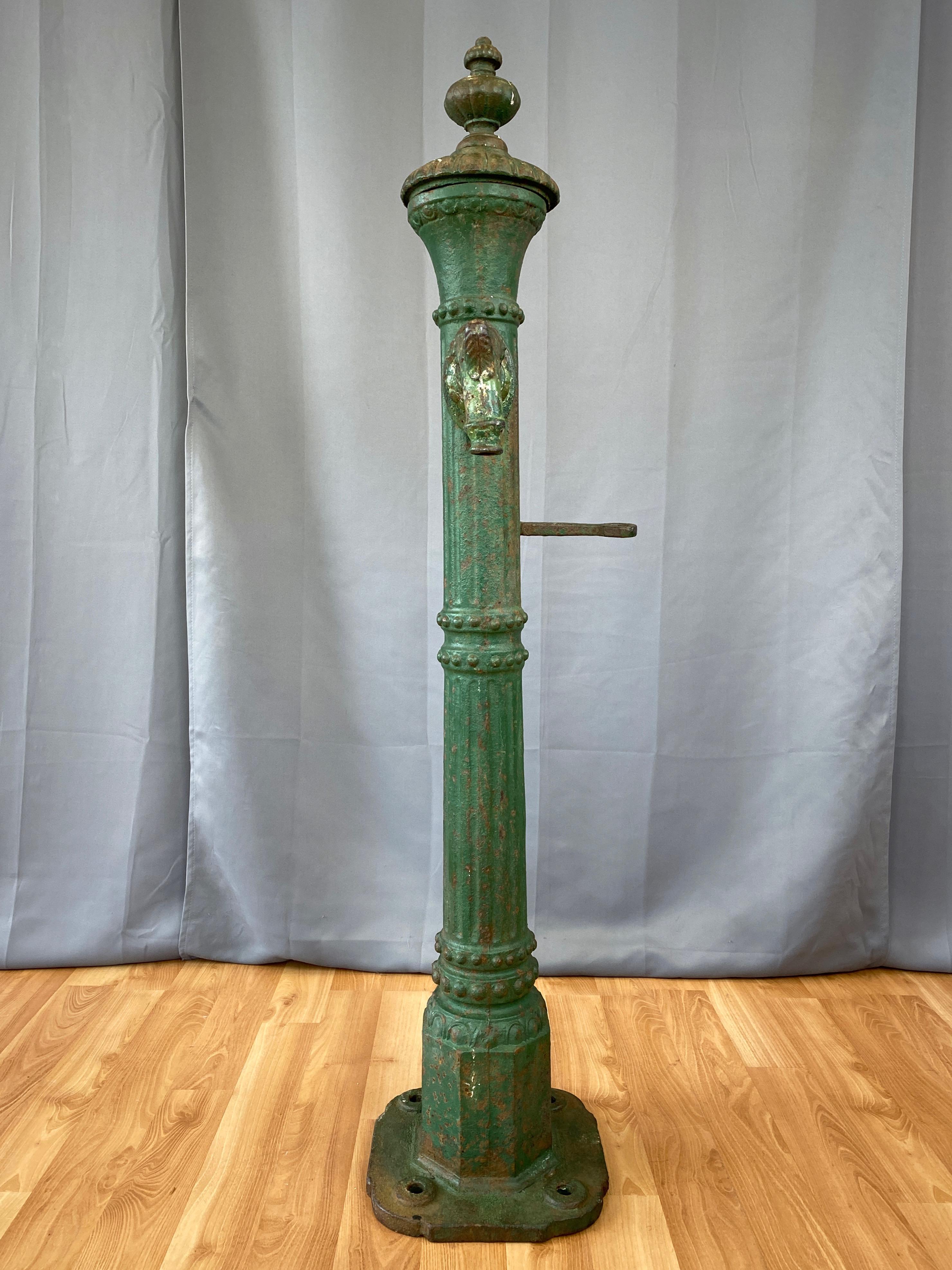 American Classical Antique Tall Green Cast Iron Water Fountain from San Francisco, c. 1860