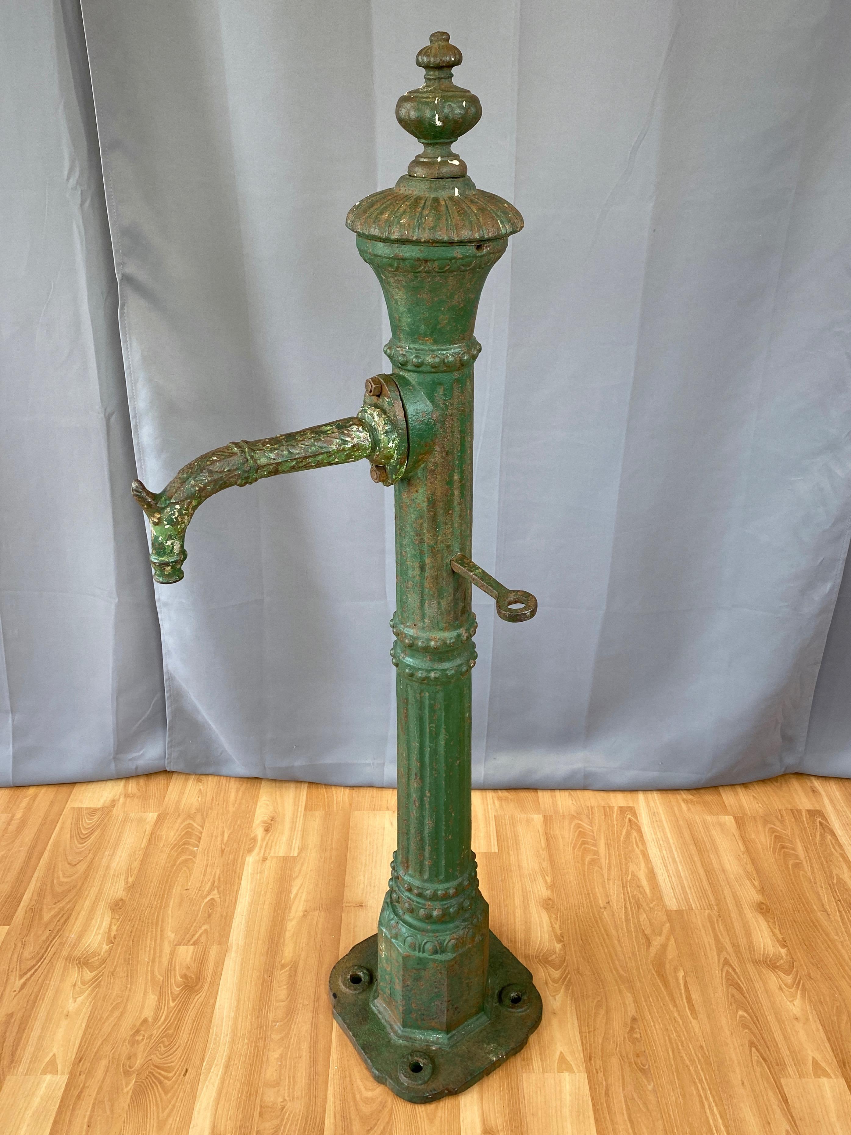 American Antique Tall Green Cast Iron Water Fountain from San Francisco, c. 1860