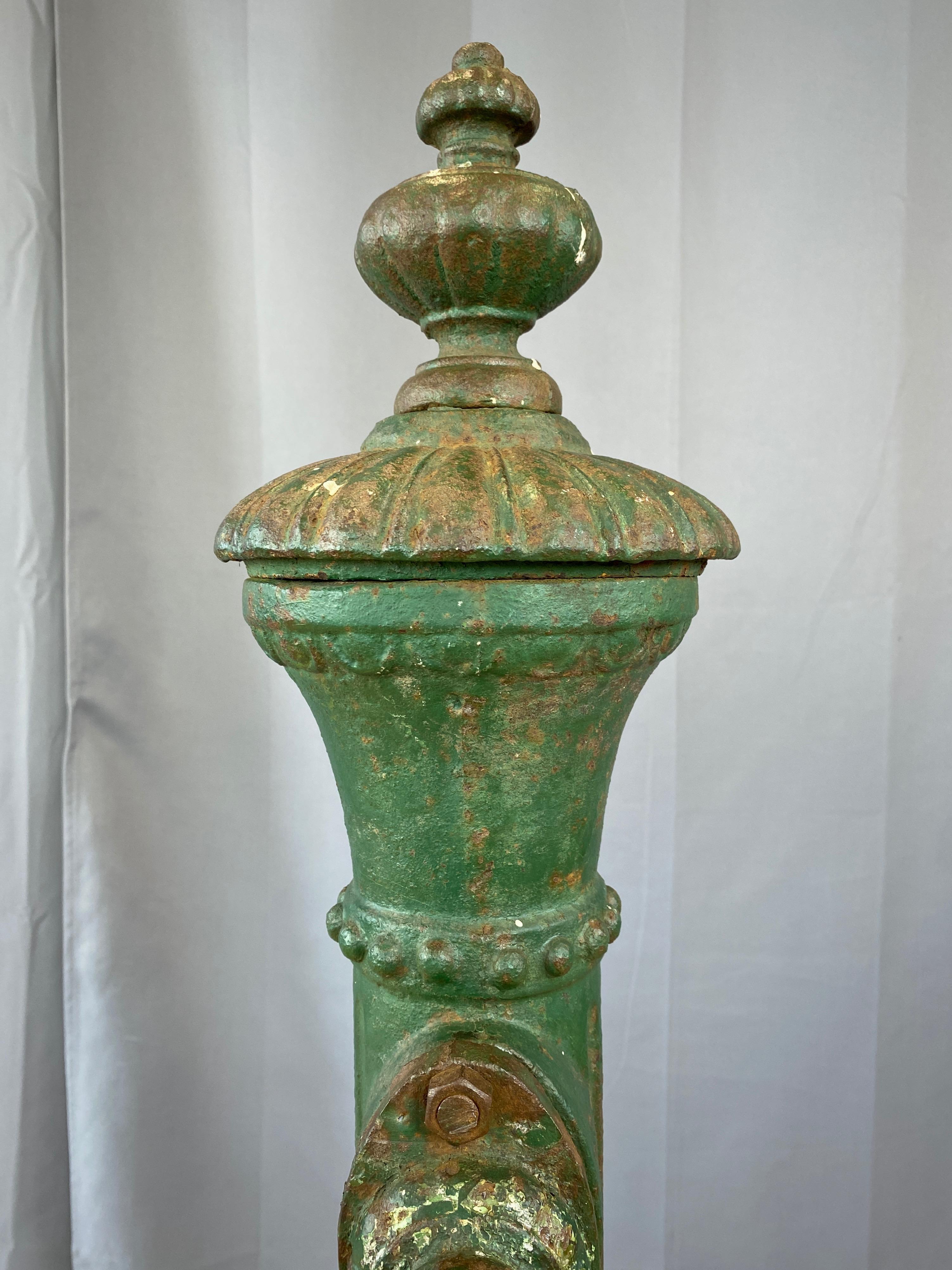 Enamel Antique Tall Green Cast Iron Water Fountain from San Francisco, c. 1860
