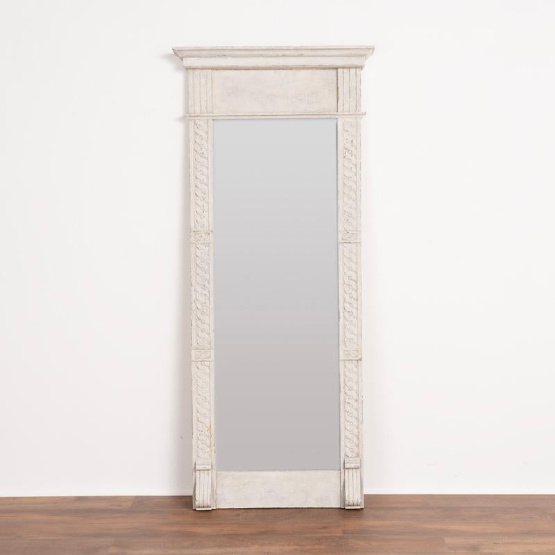 Swedish Tall Antique Gustavian Mirror Painted Gray from Sweden