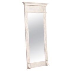 Tall Antique Gustavian Mirror Painted Gray from Sweden