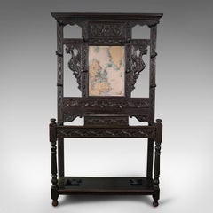 Tall Antique Hall Stand, English, Oak, Mirror, Coat Rack, Chinoiserie, Victorian