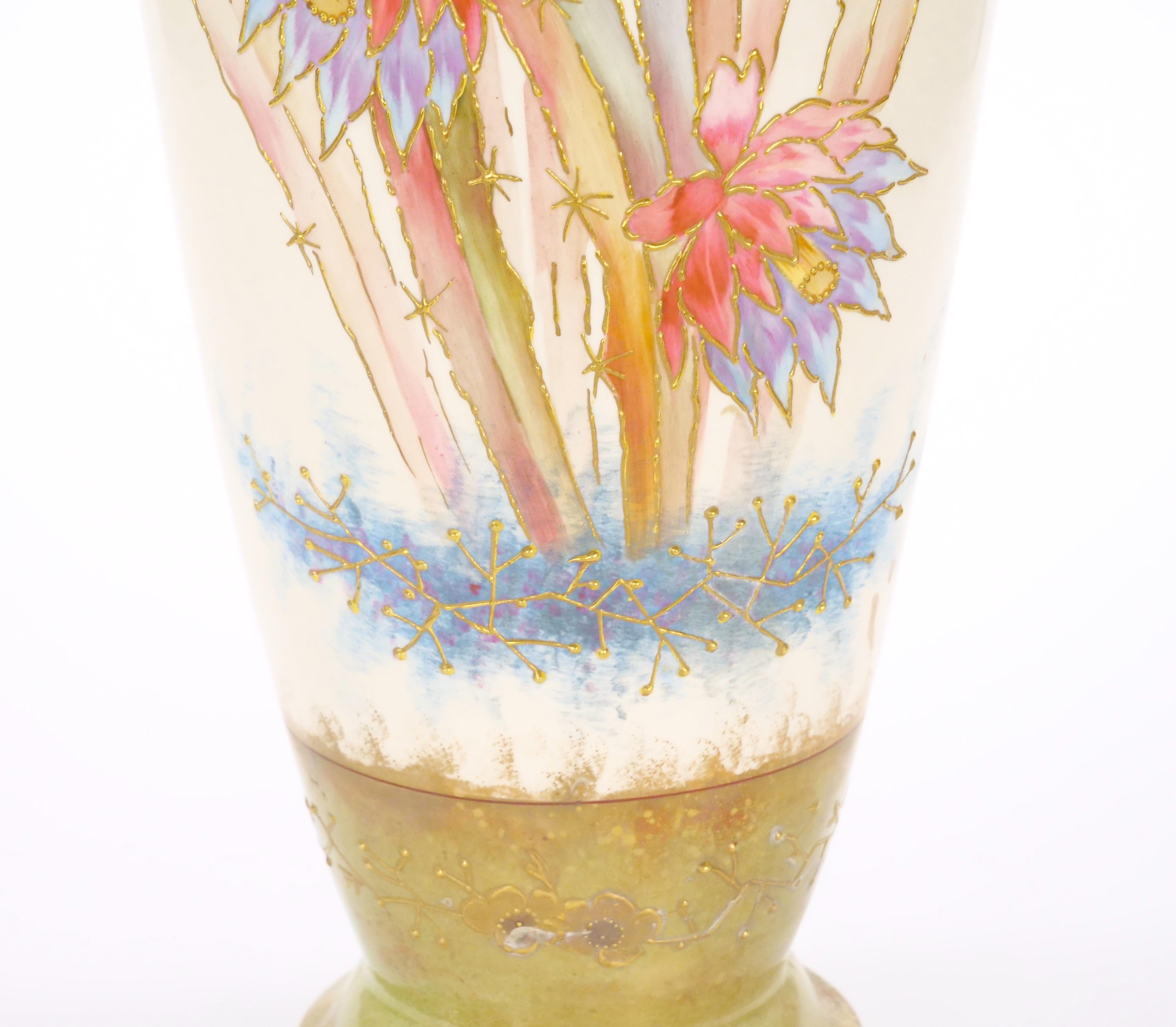 Tall Antique Hand Painted & Gilt Decorated German Porcelain Decorative Vase For Sale 5