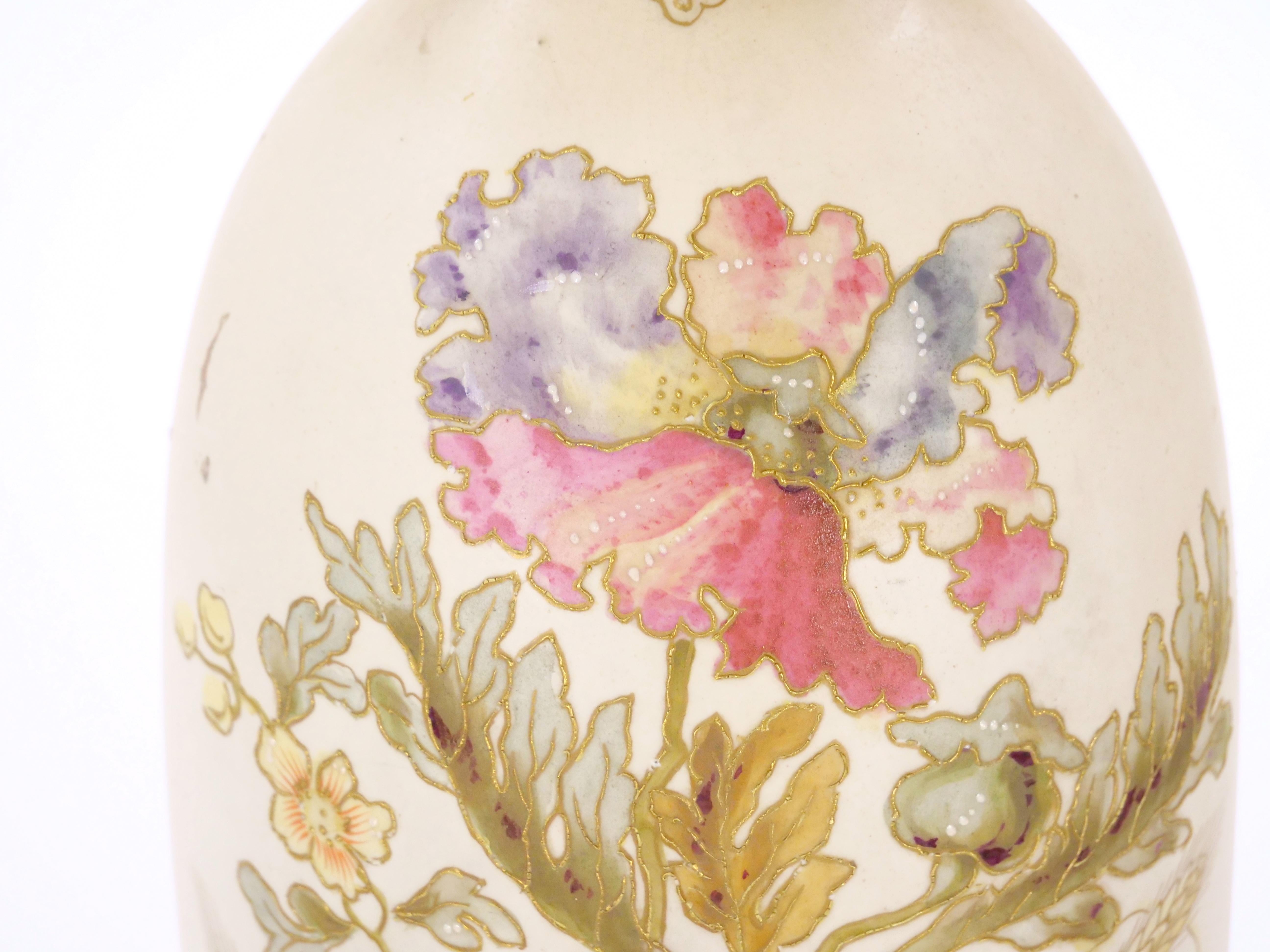 Tall Antique Hand Painted & Gilt Decorated German Porcelain Decorative Vase For Sale 5