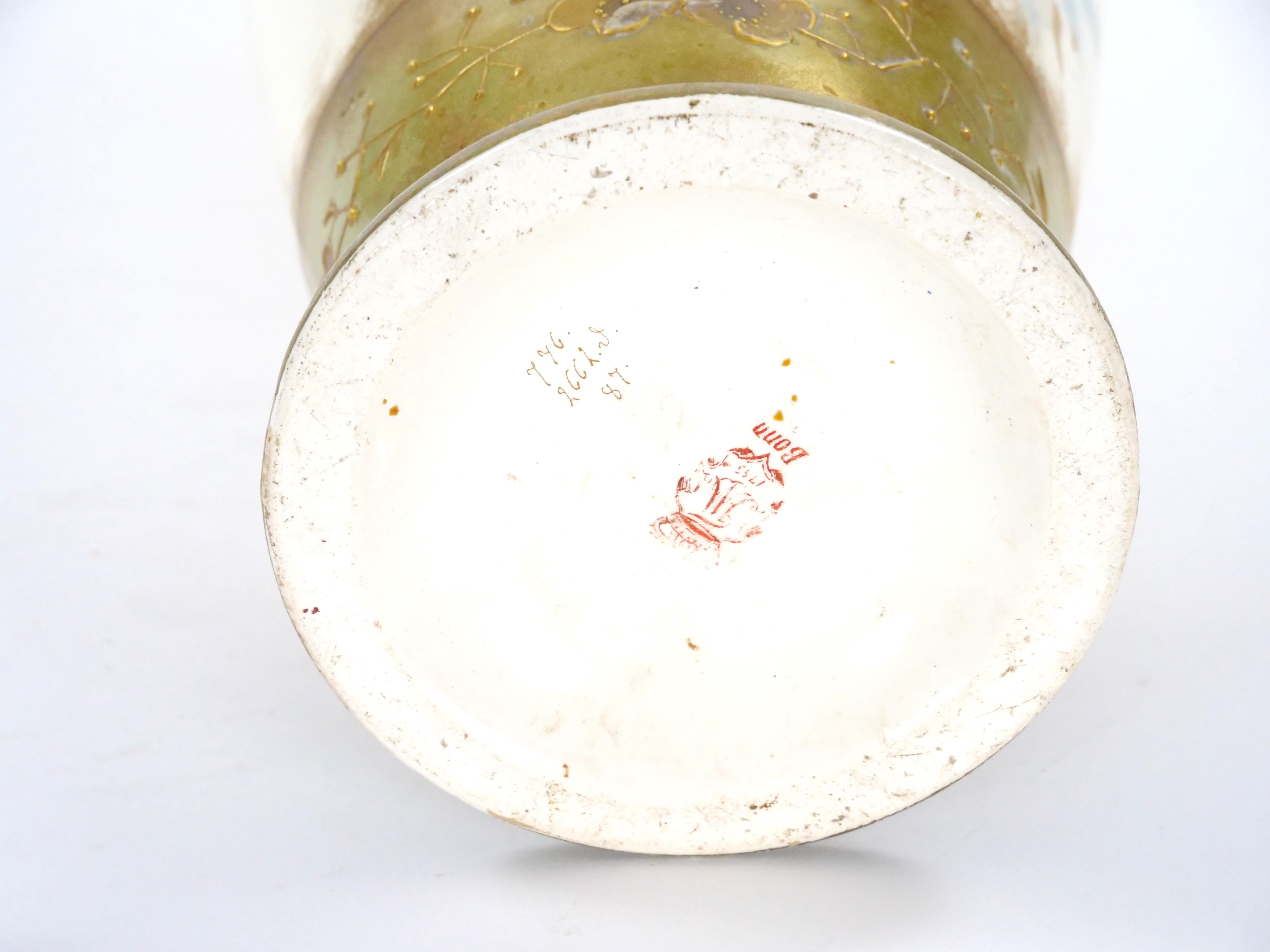Tall Antique Hand Painted & Gilt Decorated German Porcelain Decorative Vase For Sale 6