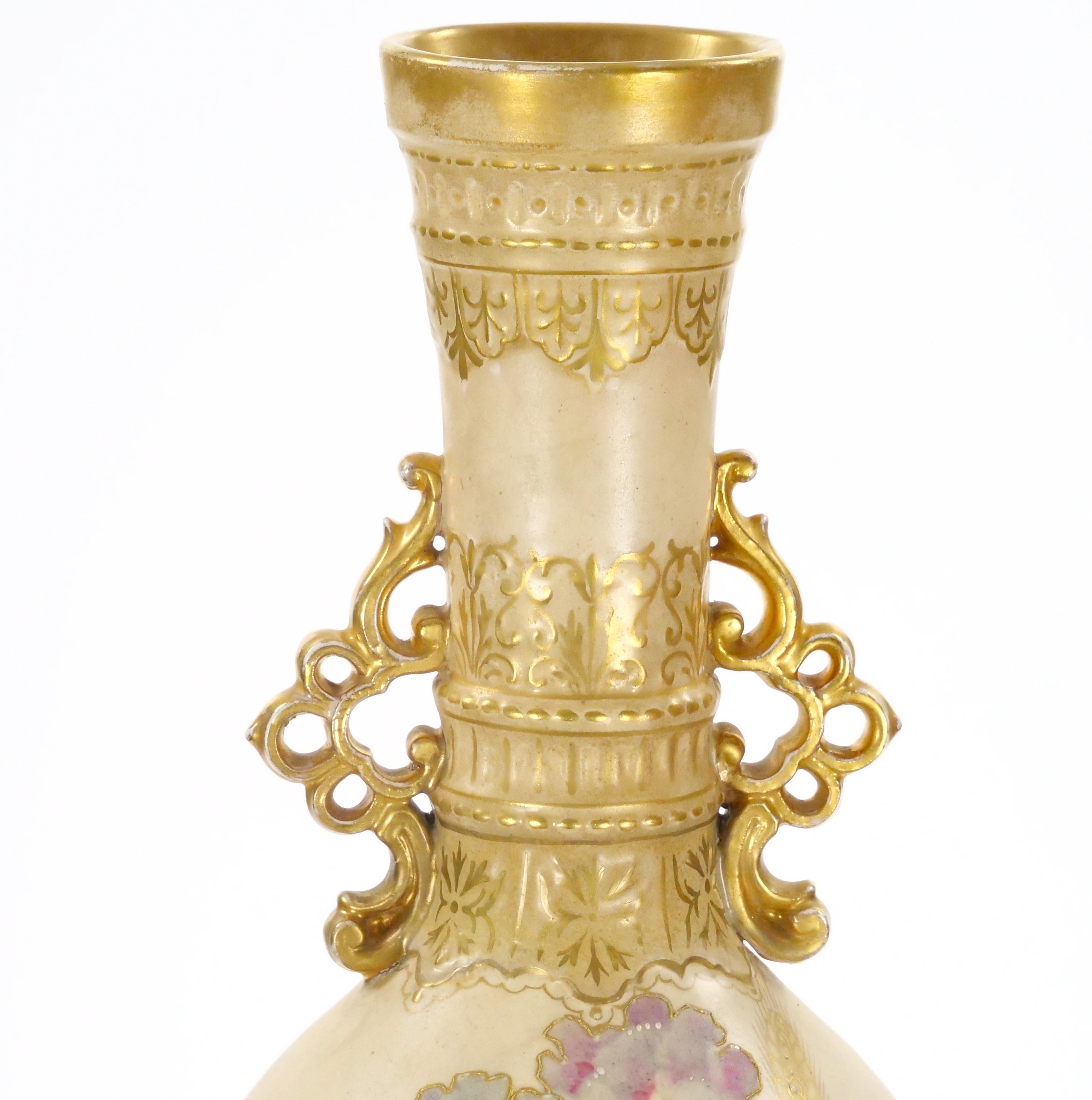 Tall Antique Hand Painted & Gilt Decorated German Porcelain Decorative Vase For Sale 6