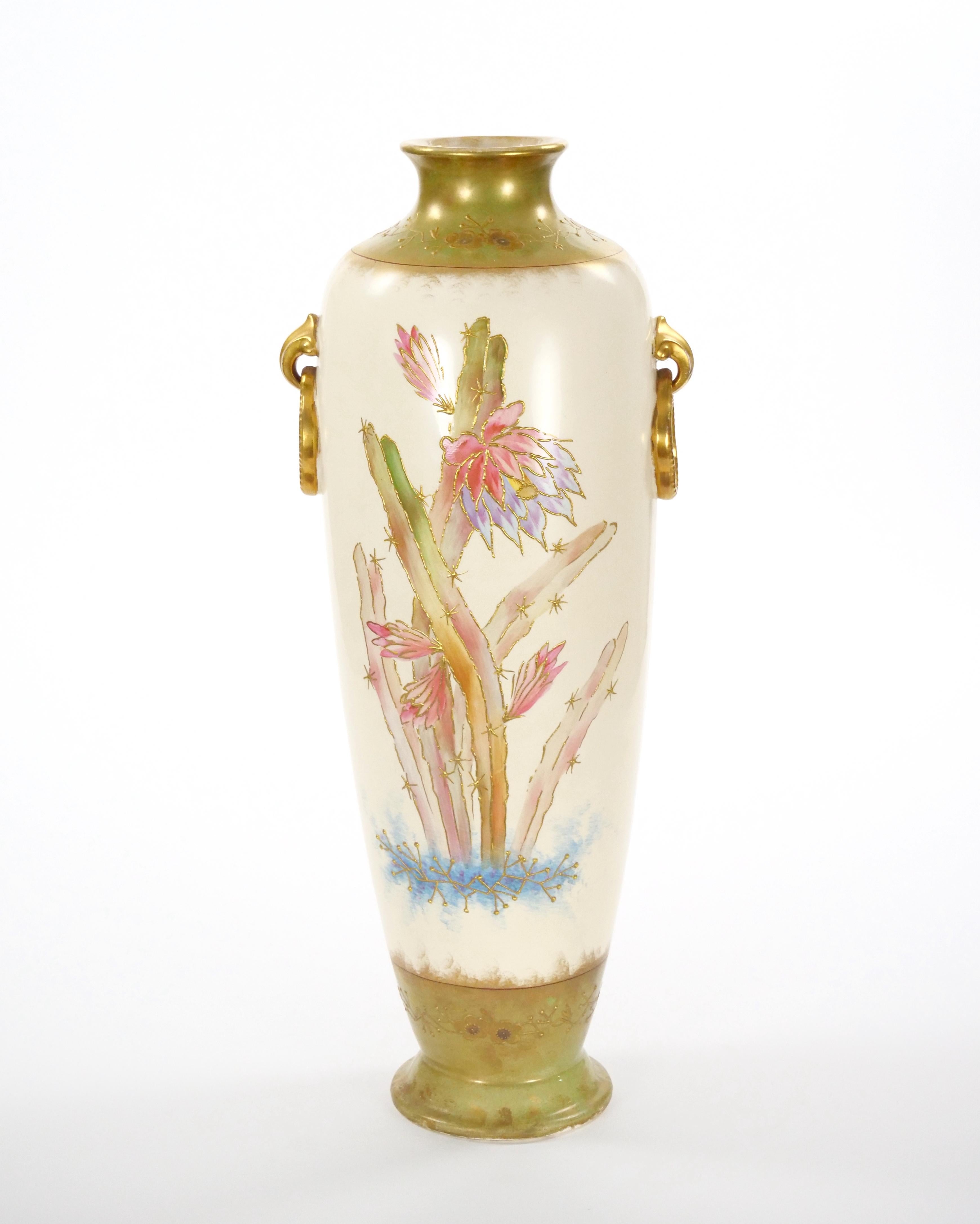 Tall Antique Hand Painted & Gilt Decorated German Porcelain Decorative Vase For Sale 7