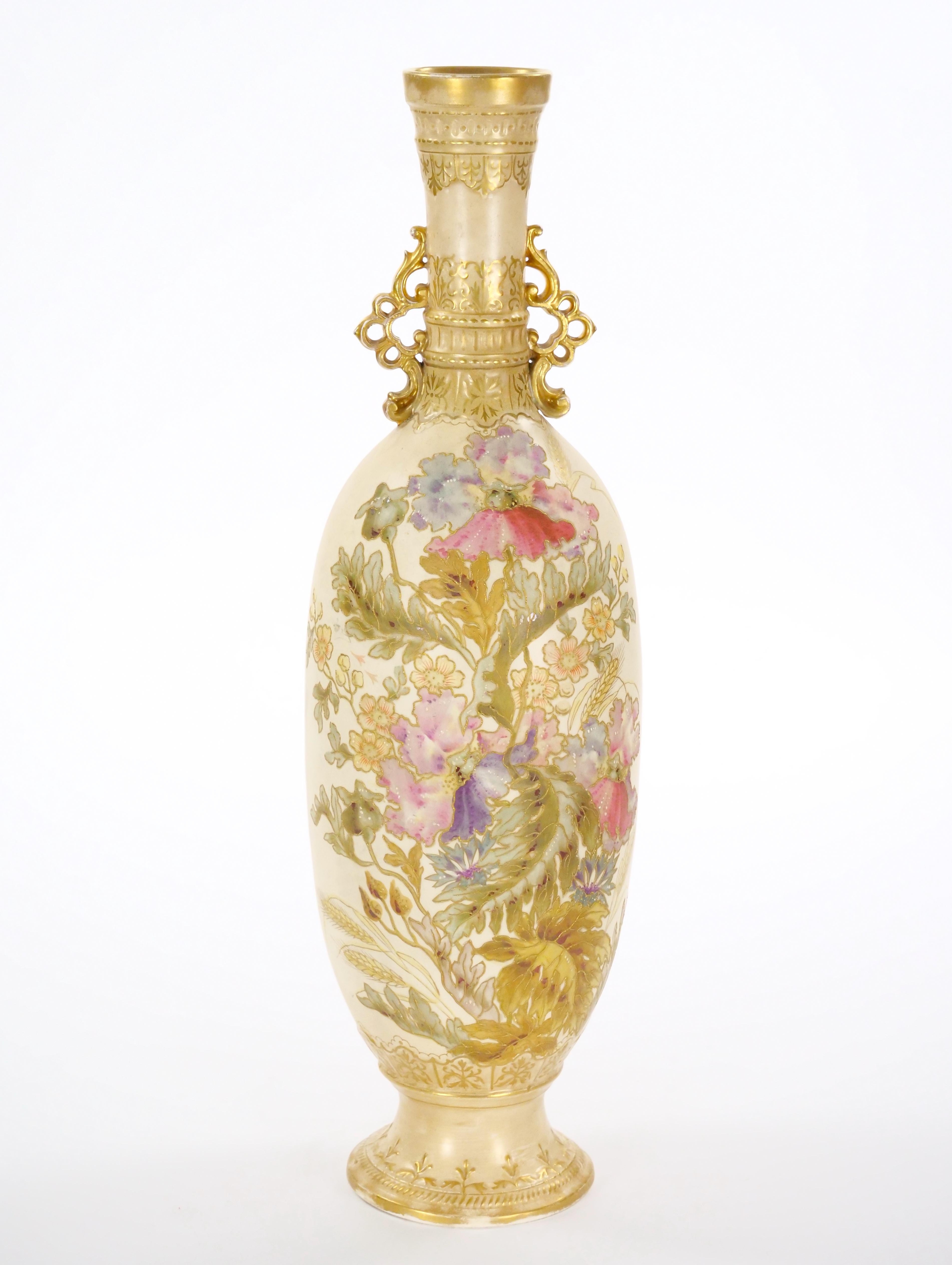 Tall Antique Hand Painted & Gilt Decorated German Porcelain Decorative Vase For Sale 8