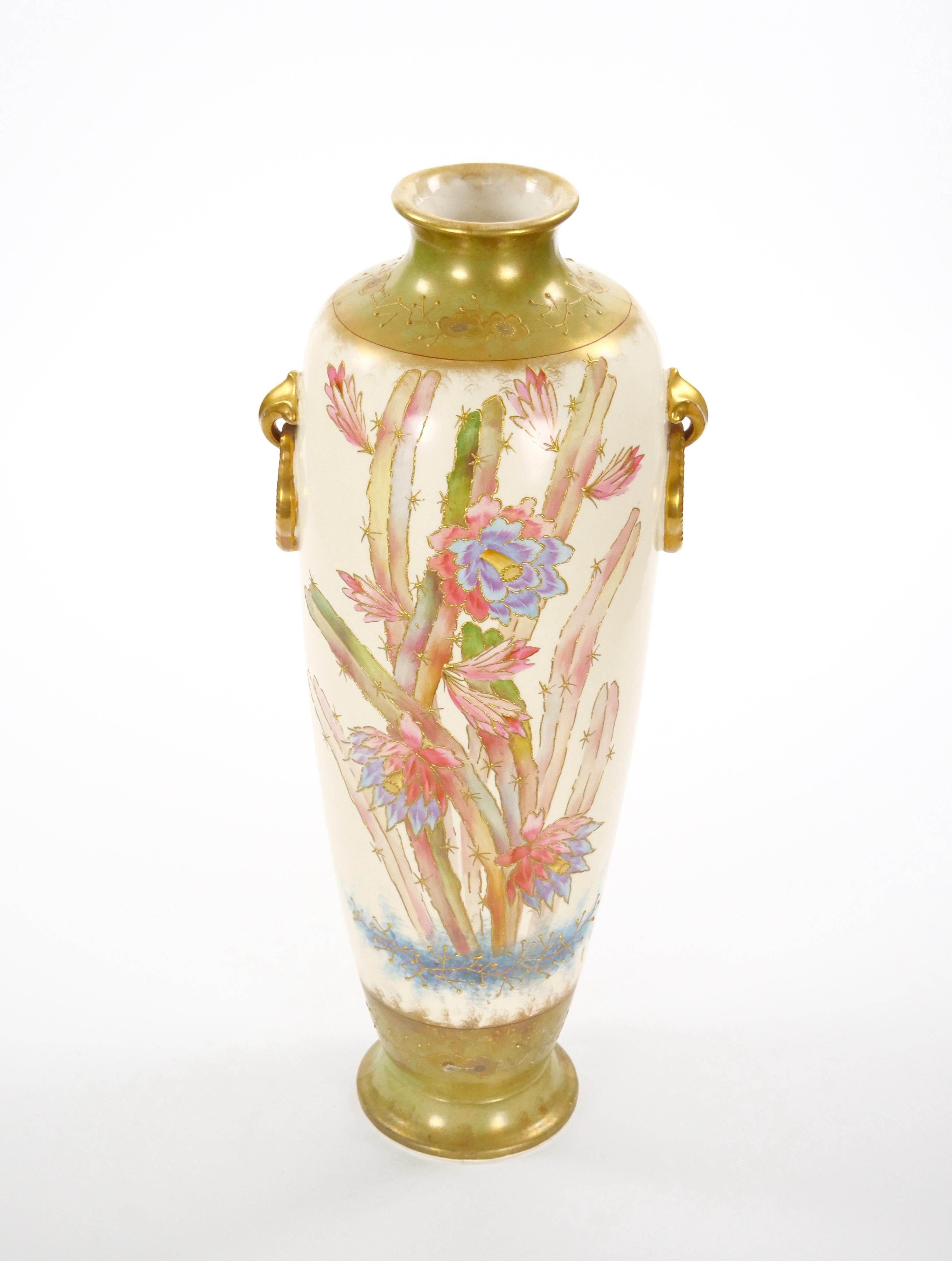 Tall Antique Hand Painted & Gilt Decorated German Porcelain Decorative Vase In Good Condition For Sale In Tarry Town, NY