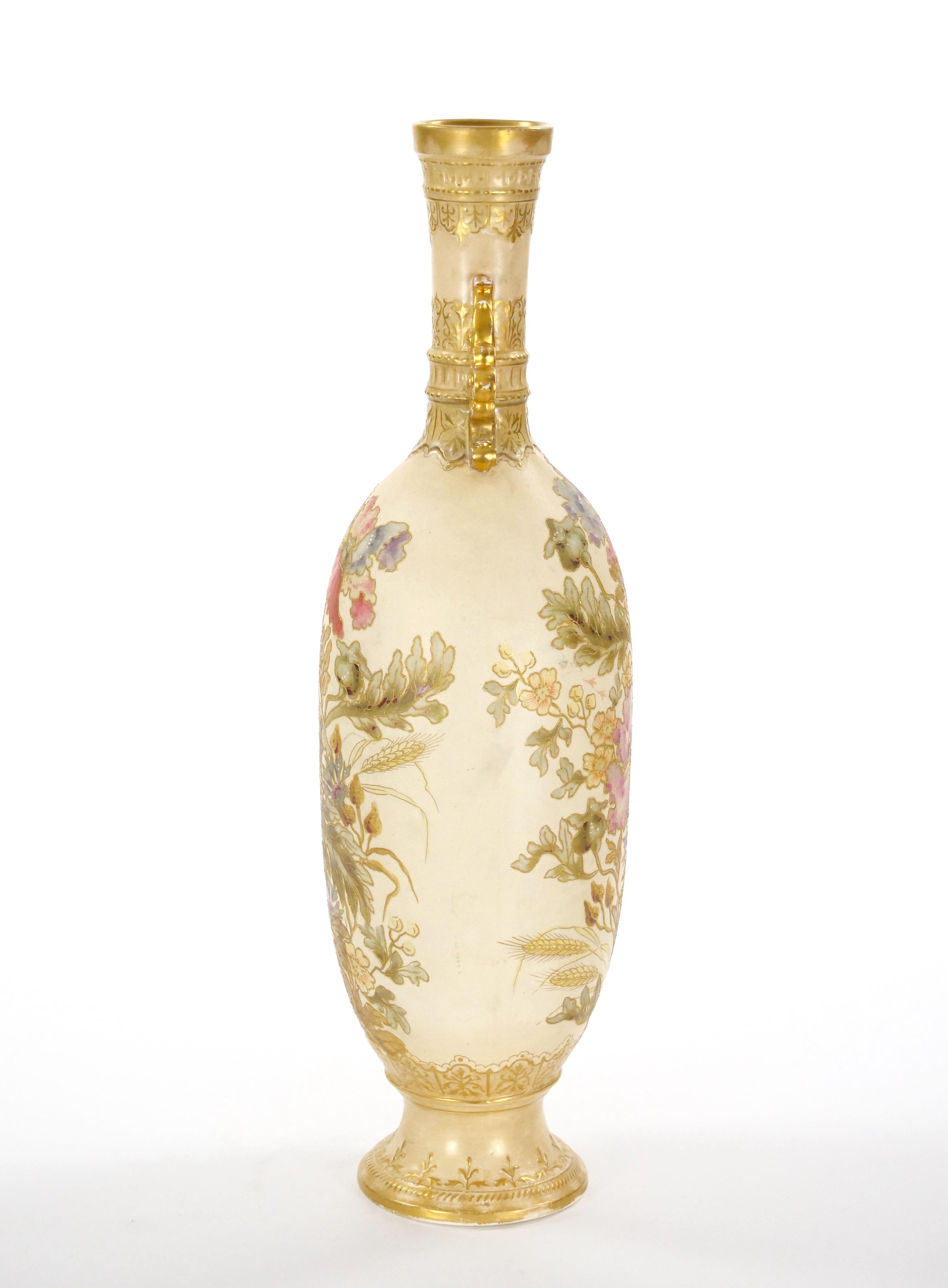 Tall Antique Hand Painted & Gilt Decorated German Porcelain Decorative Vase In Good Condition For Sale In Tarry Town, NY