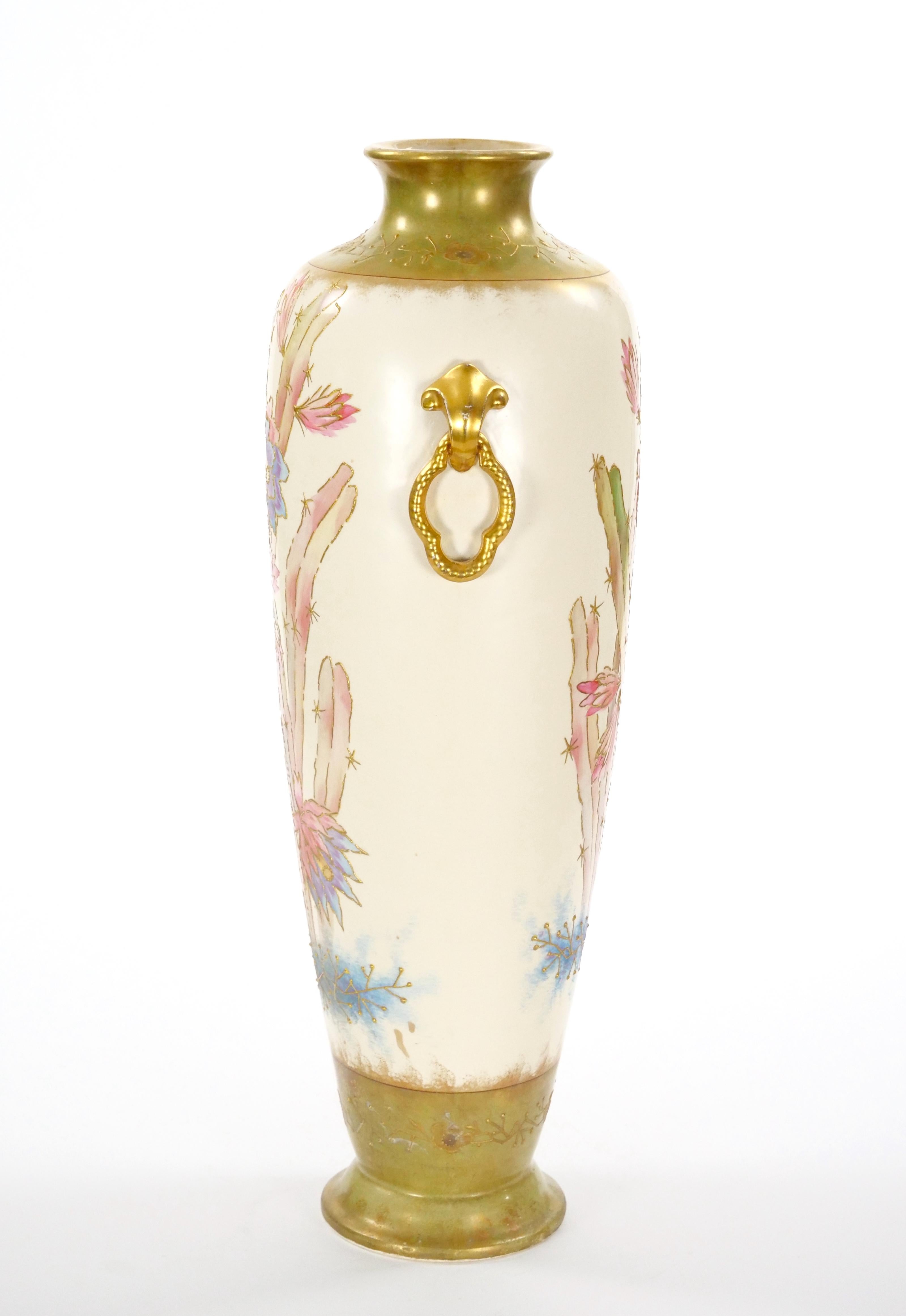 19th Century Tall Antique Hand Painted & Gilt Decorated German Porcelain Decorative Vase For Sale