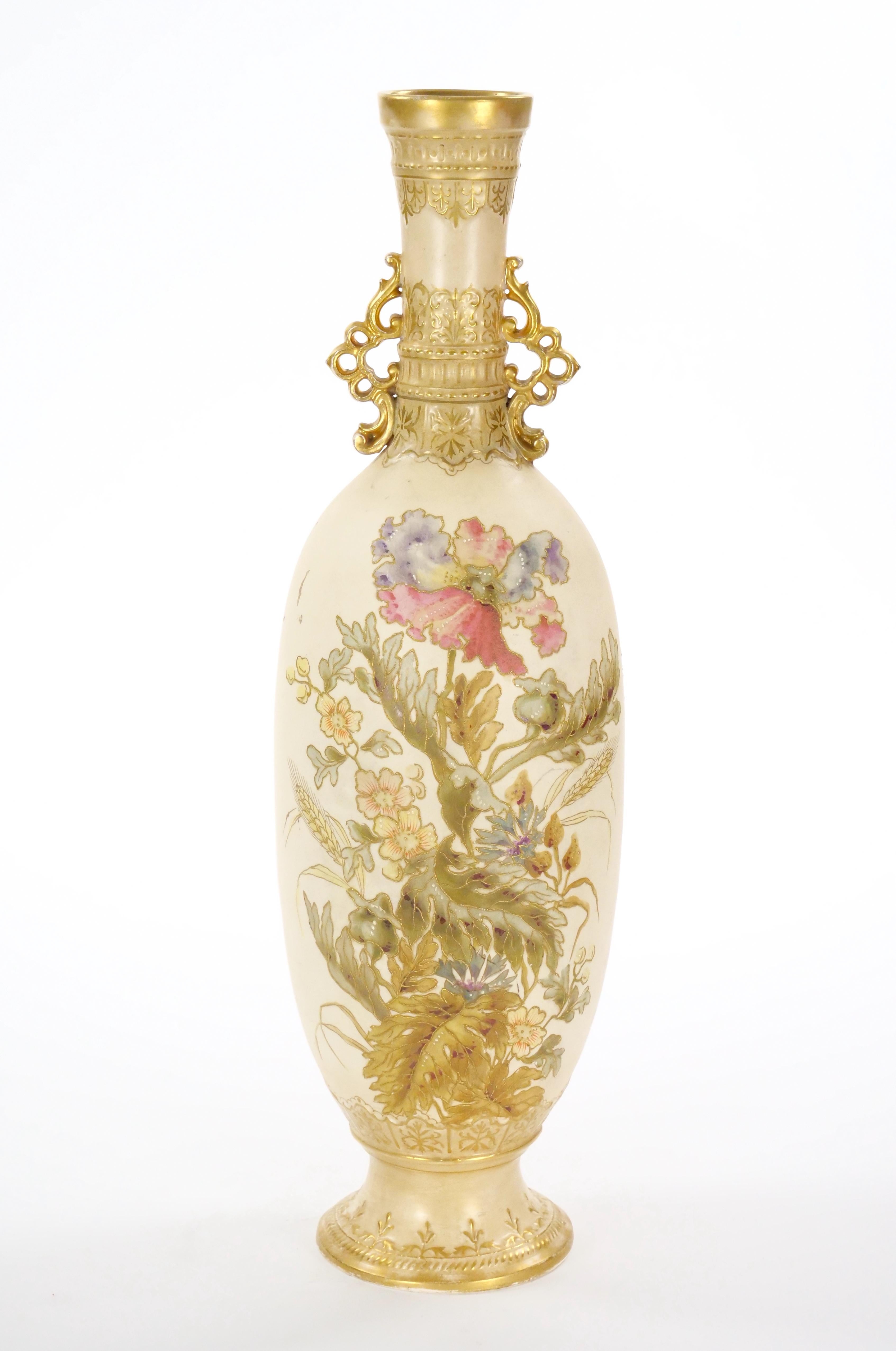 19th Century Tall Antique Hand Painted & Gilt Decorated German Porcelain Decorative Vase For Sale