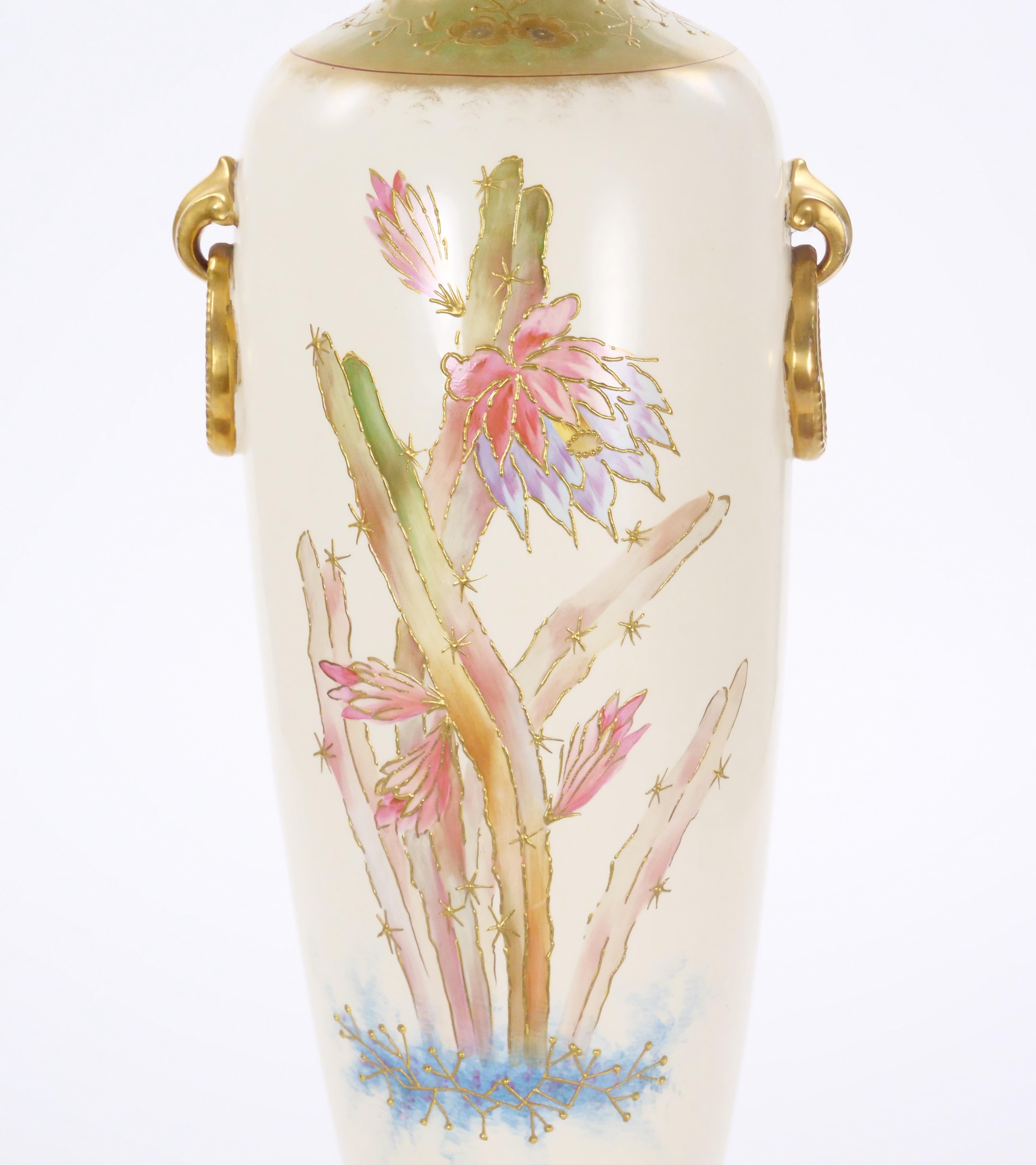 Tall Antique Hand Painted & Gilt Decorated German Porcelain Decorative Vase For Sale 1