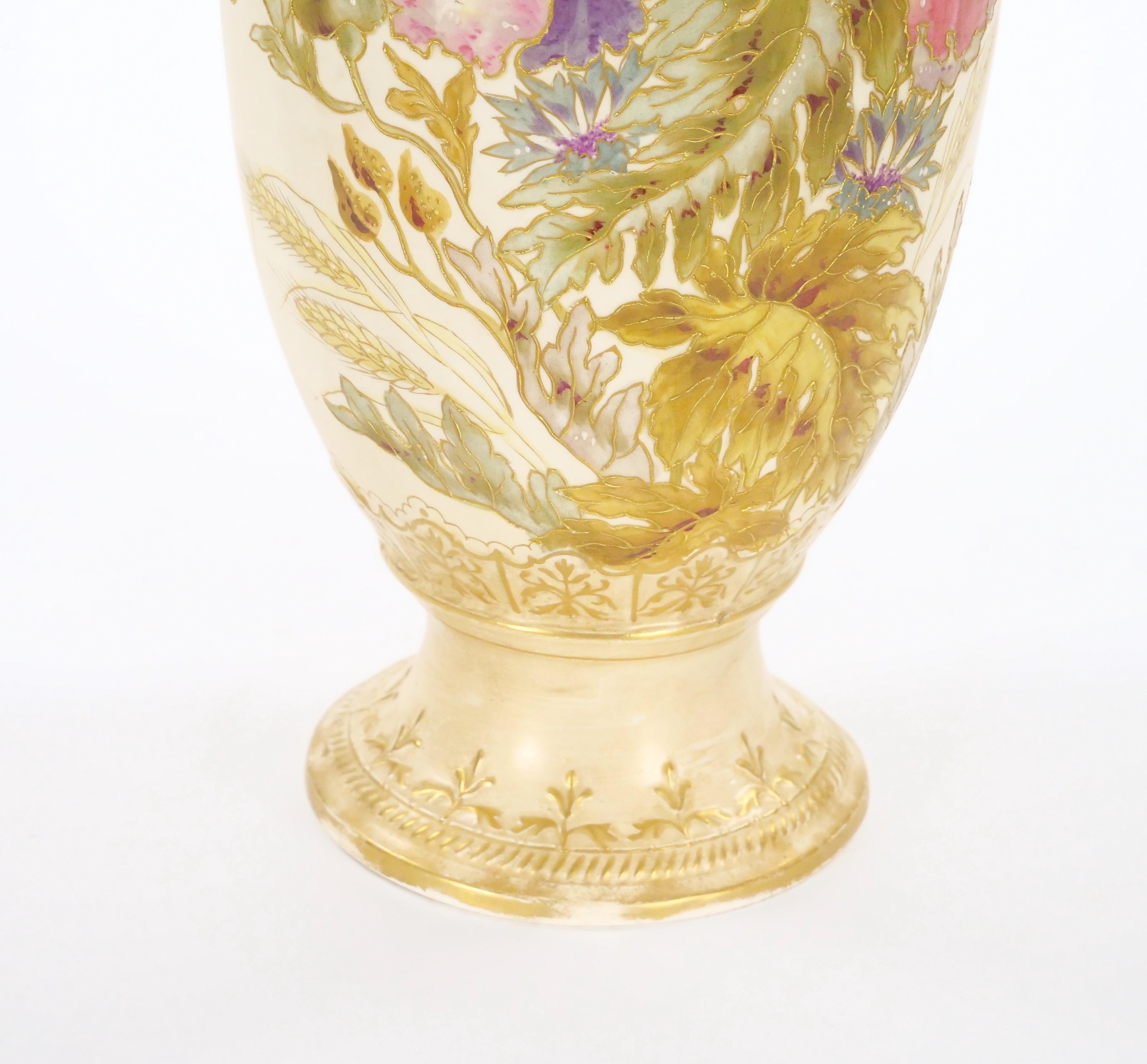 Tall Antique Hand Painted & Gilt Decorated German Porcelain Decorative Vase For Sale 1