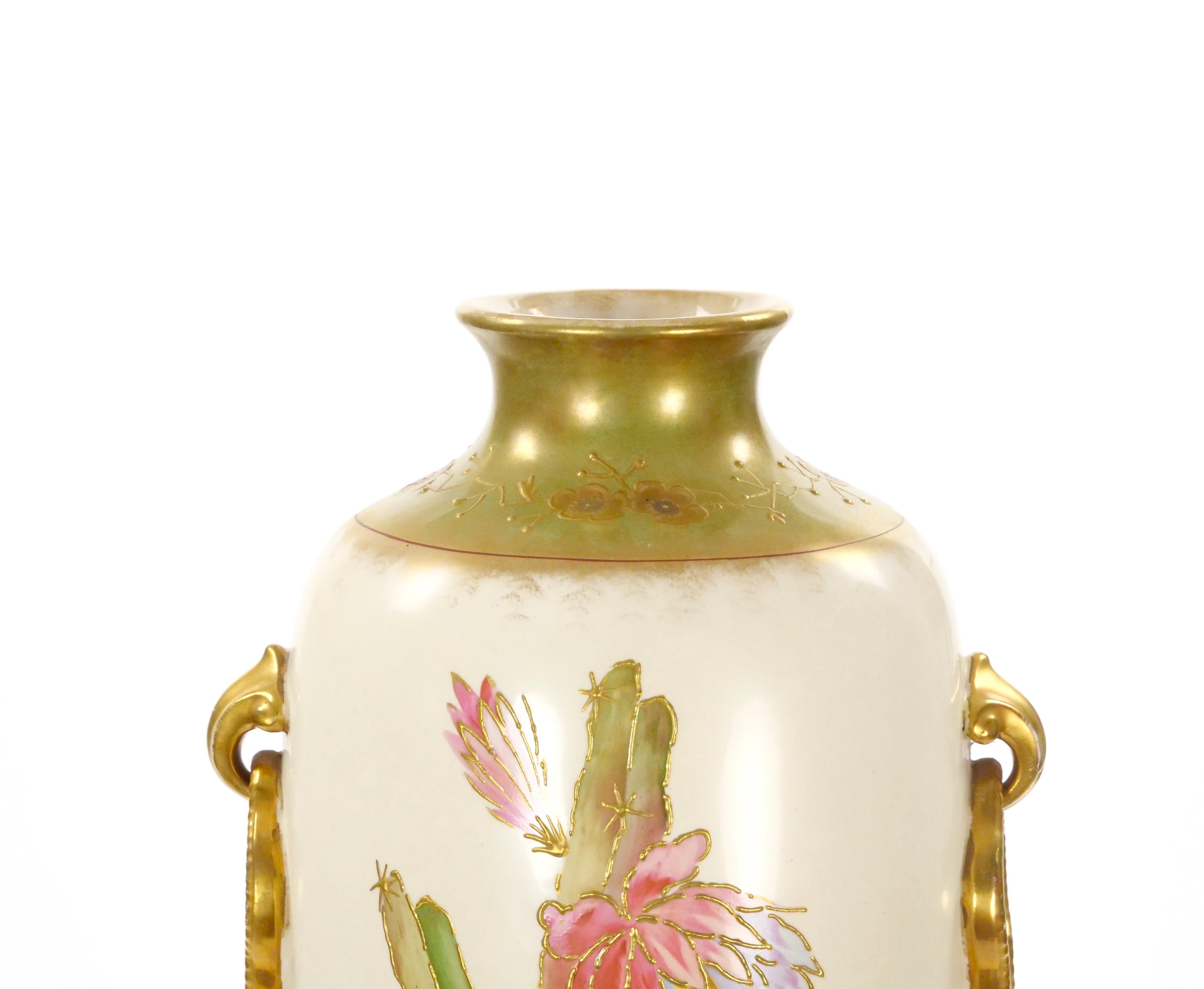 Tall Antique Hand Painted & Gilt Decorated German Porcelain Decorative Vase For Sale 2