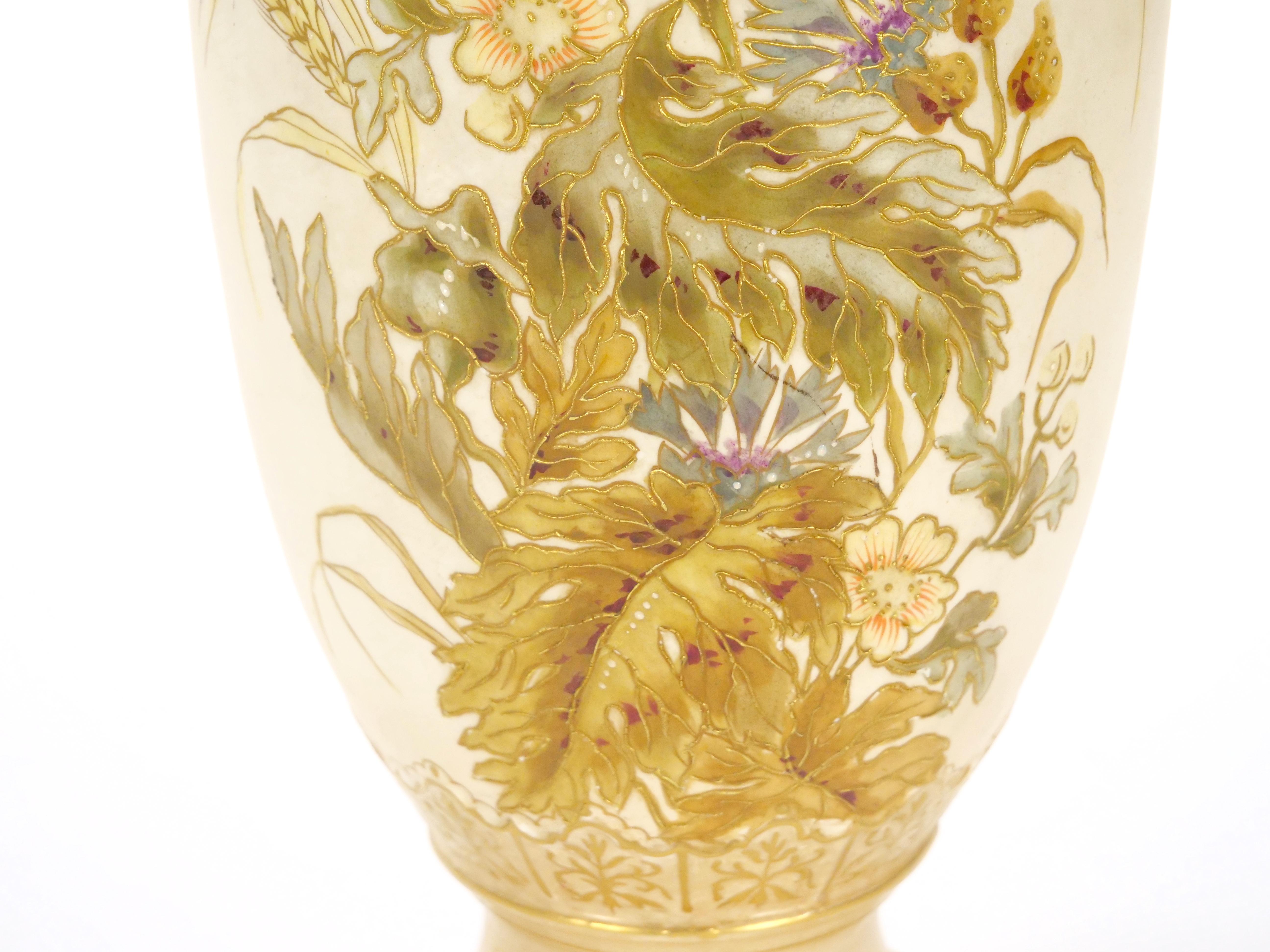 Tall Antique Hand Painted & Gilt Decorated German Porcelain Decorative Vase For Sale 2