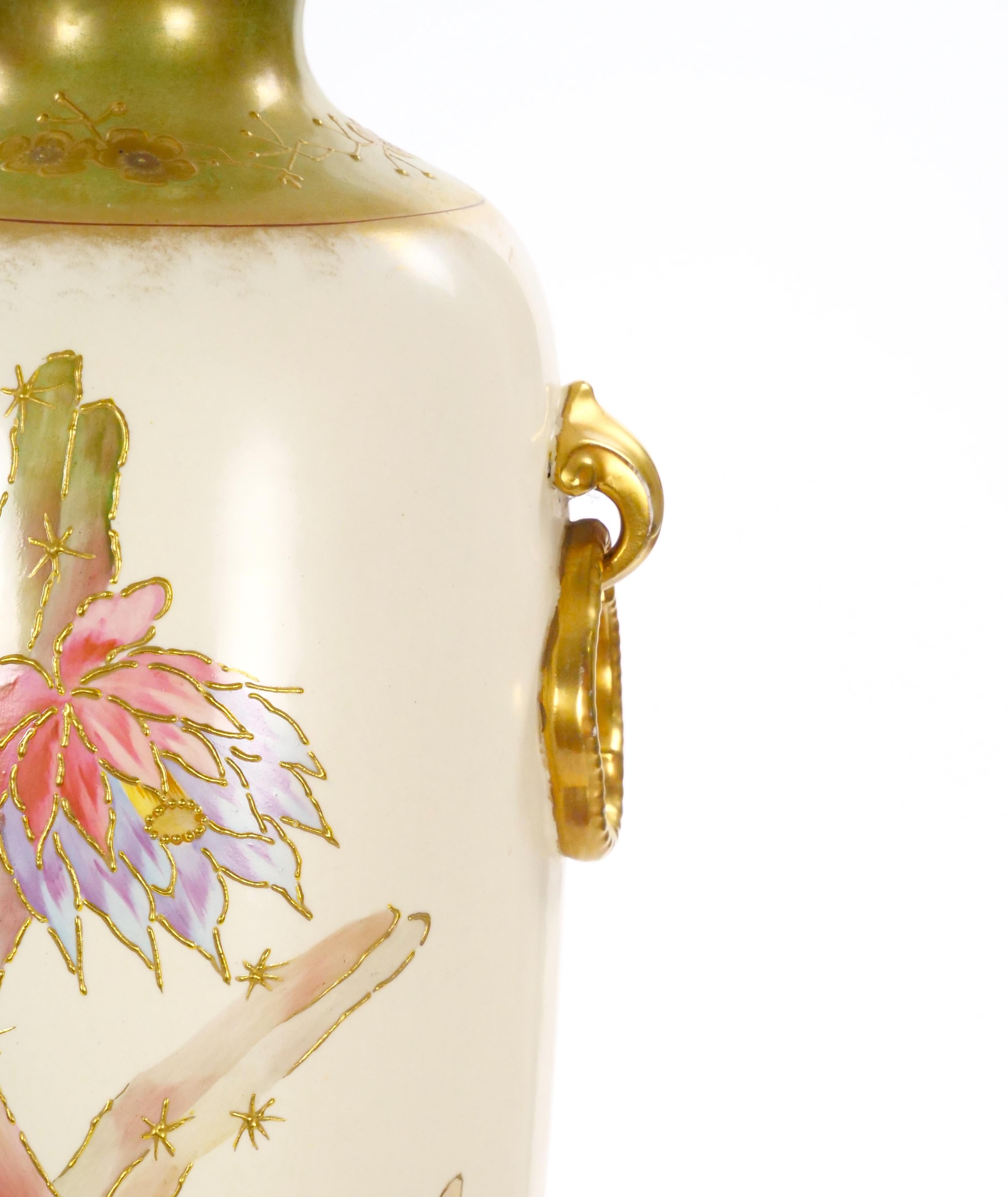 Tall Antique Hand Painted & Gilt Decorated German Porcelain Decorative Vase For Sale 3