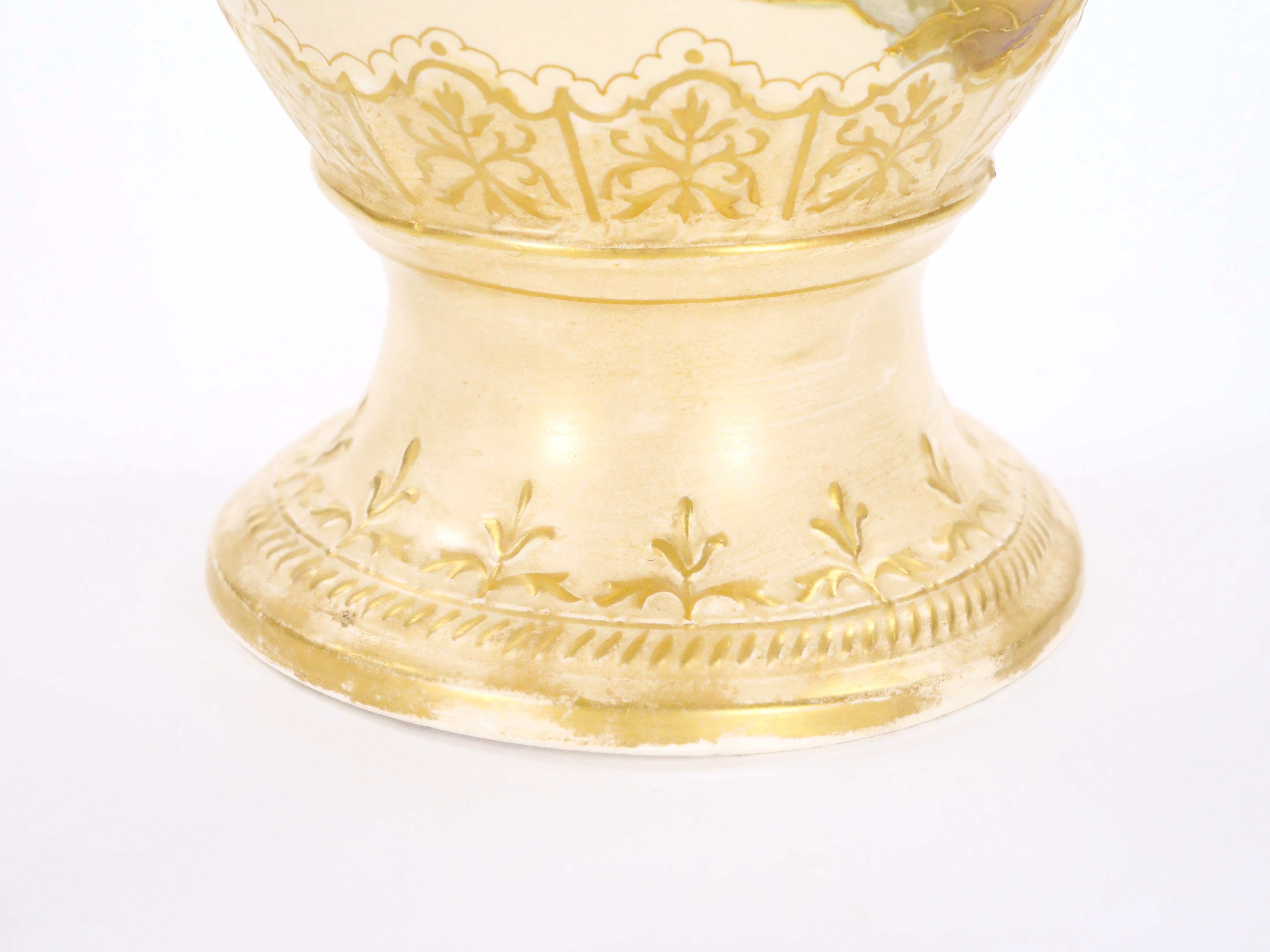 Tall Antique Hand Painted & Gilt Decorated German Porcelain Decorative Vase For Sale 4