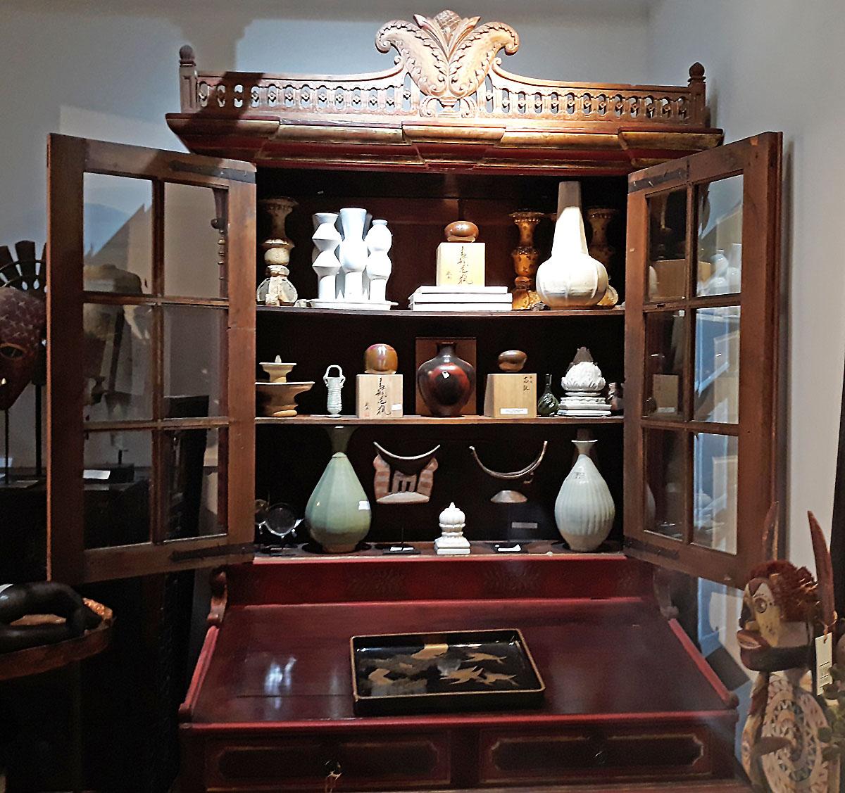 Tall Antique Indonesian Secretary with Glass Panels For Sale 5