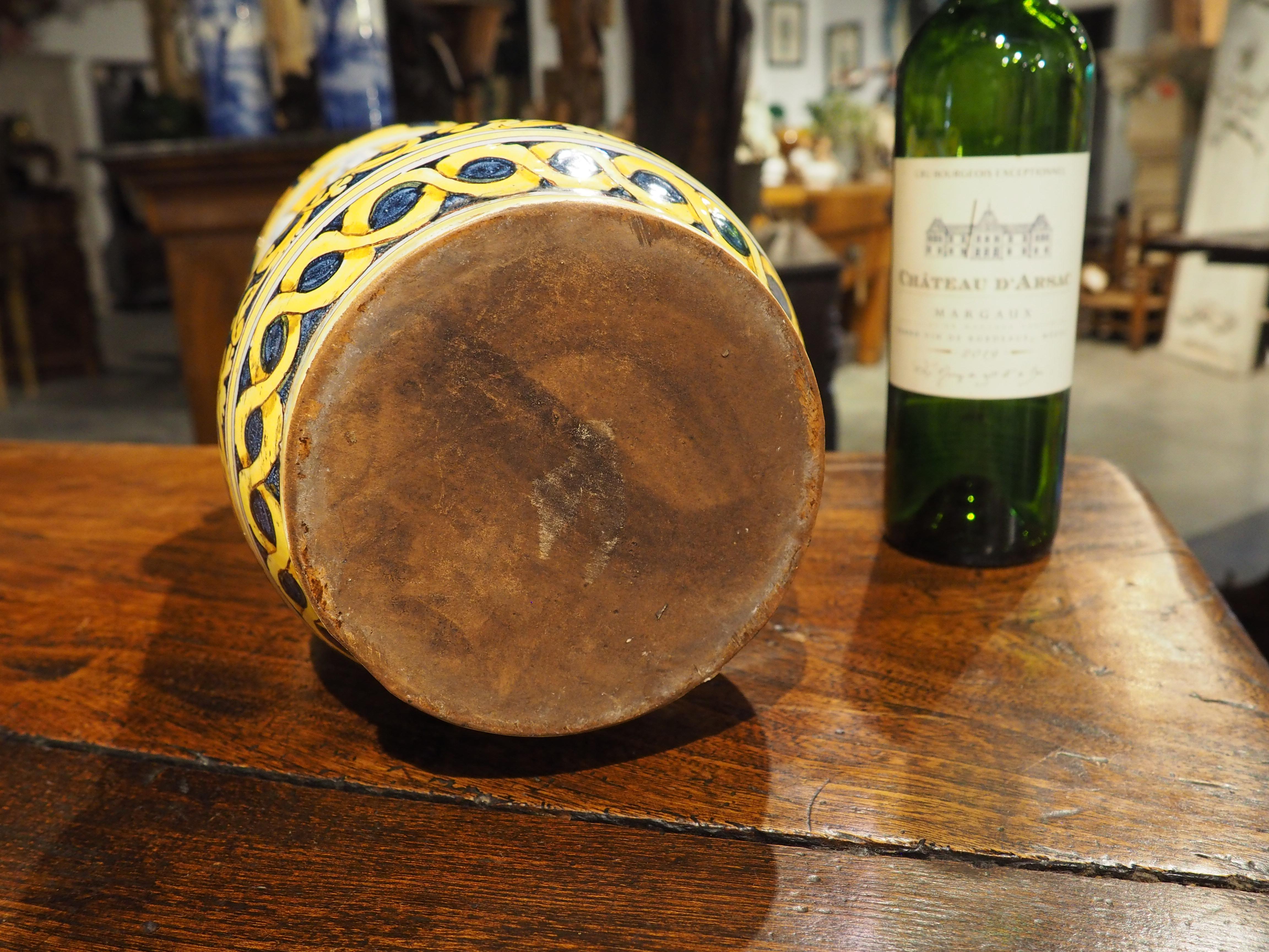 Antico vaso Albarello con coperchio blu e giallo, XIX secolo in vendita 7