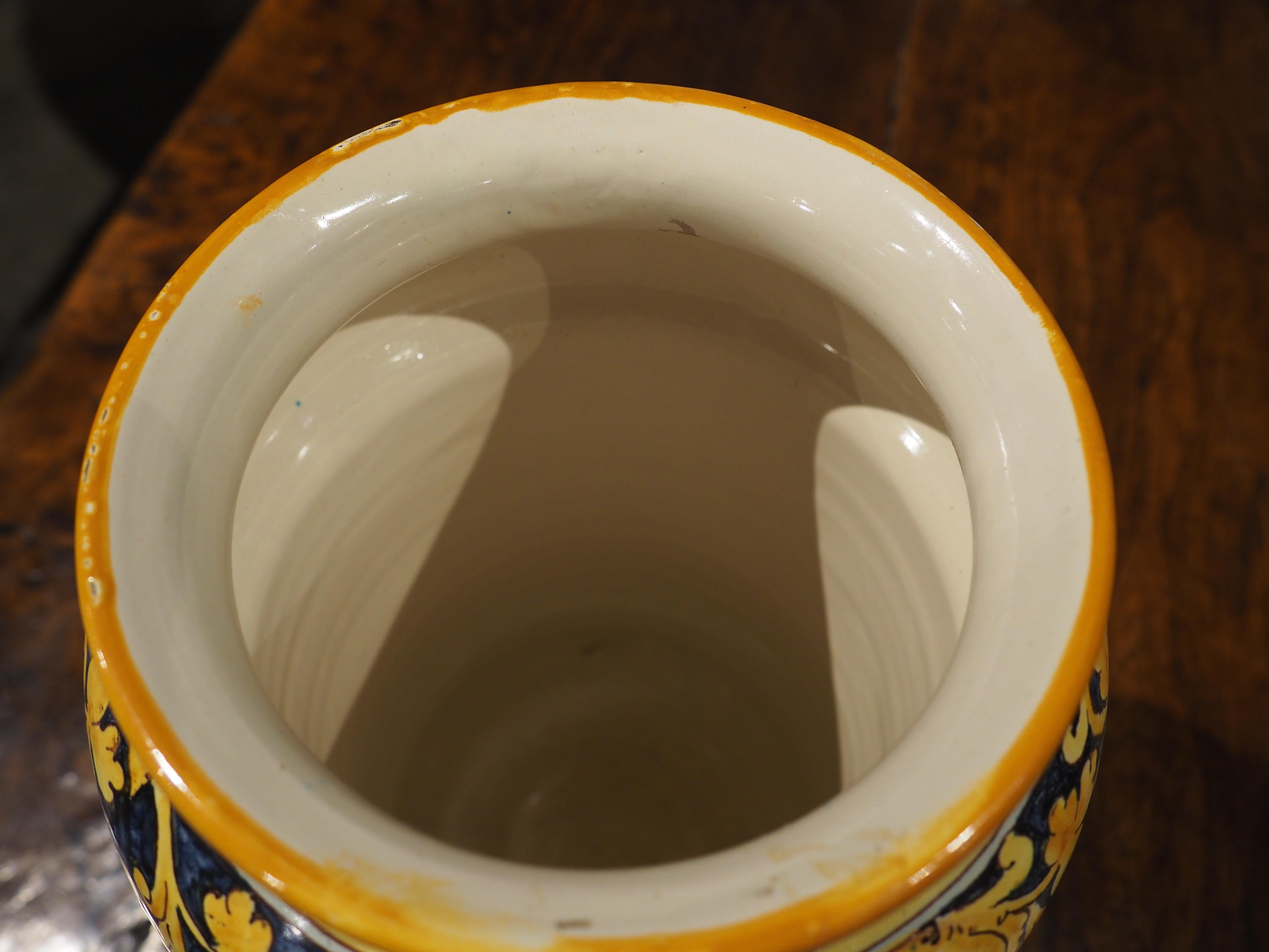 Antico vaso Albarello con coperchio blu e giallo, XIX secolo in vendita 8
