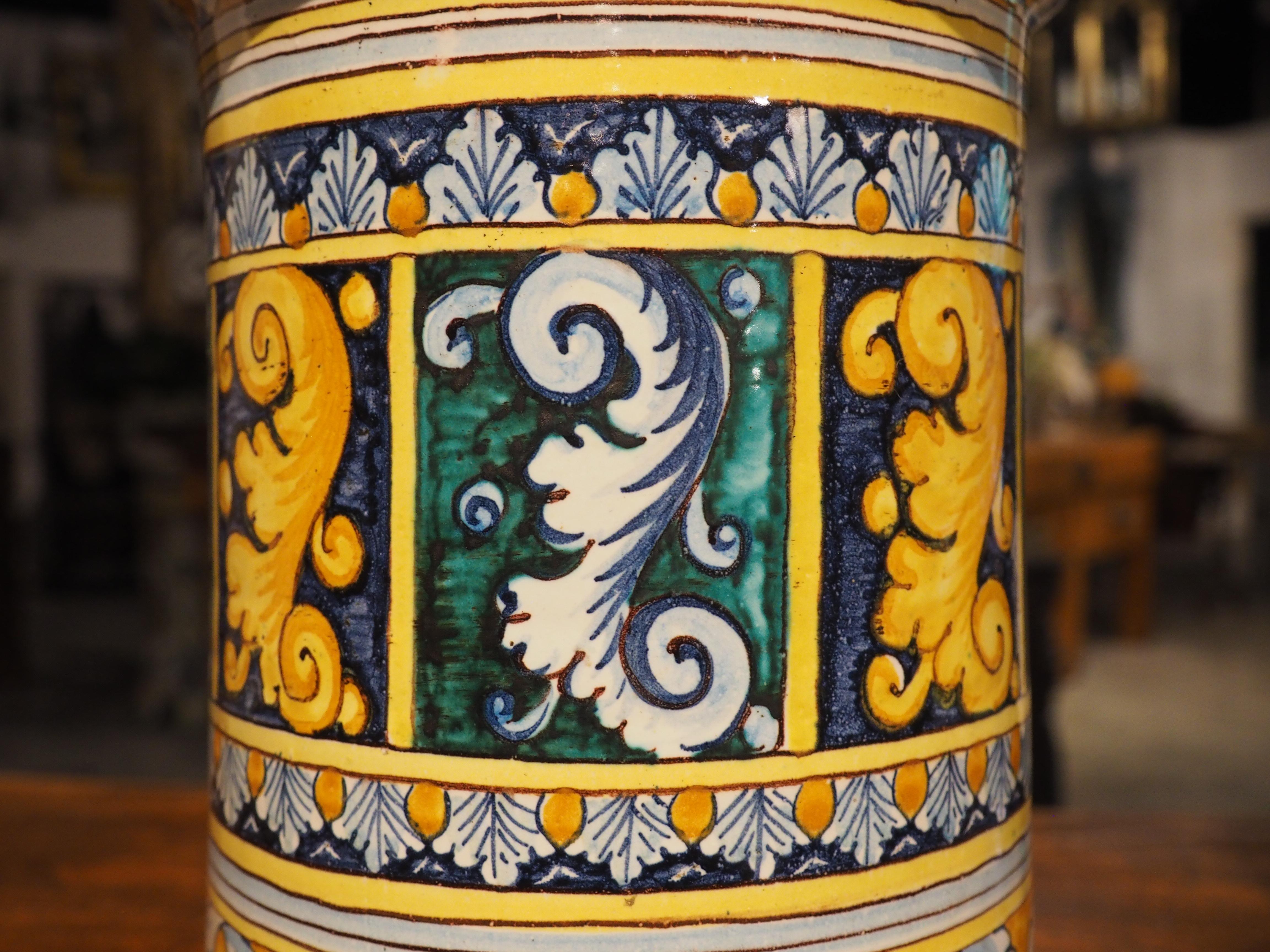 Antico vaso Albarello con coperchio blu e giallo, XIX secolo in vendita 3