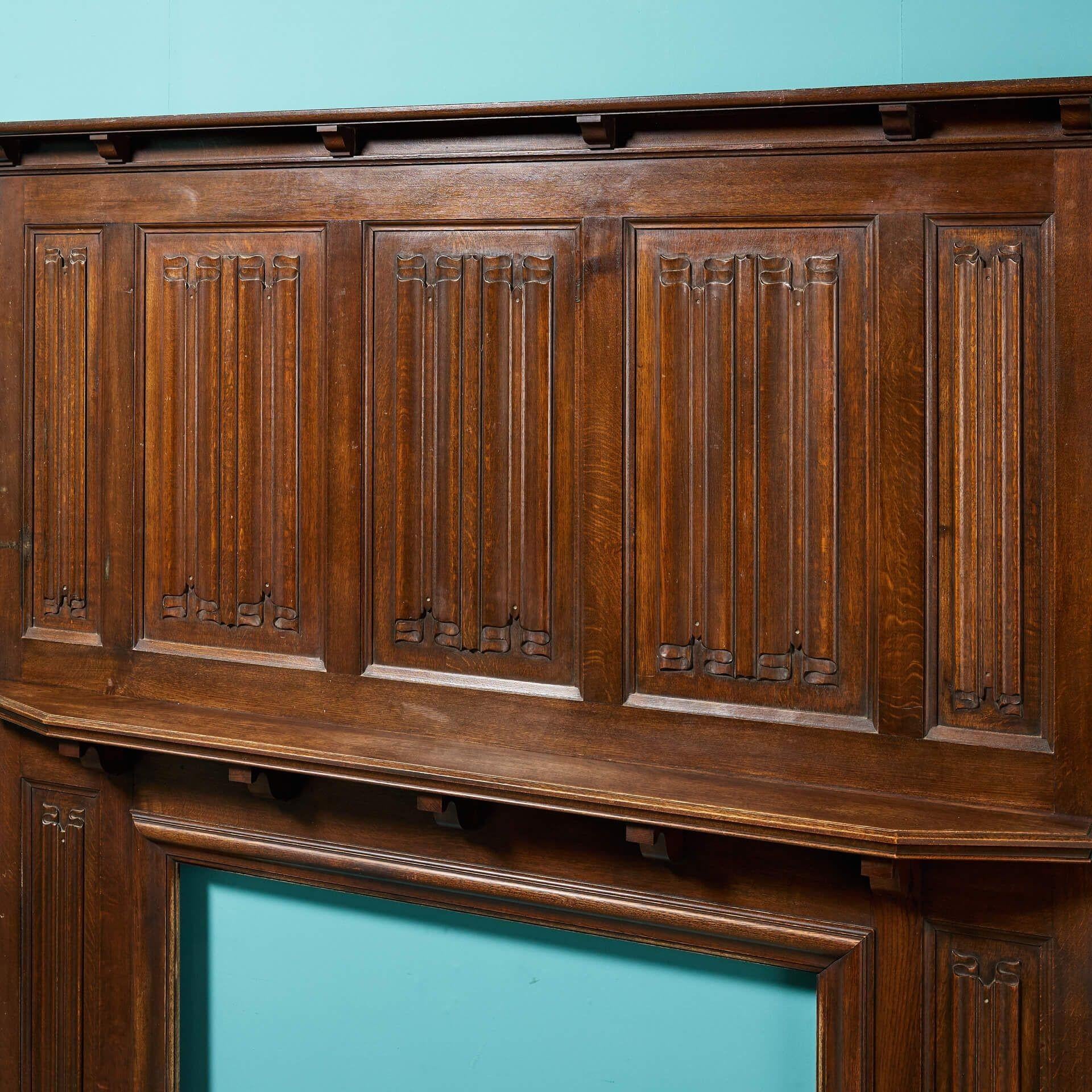 English Tall Antique Jacobean Style Fireplace For Sale