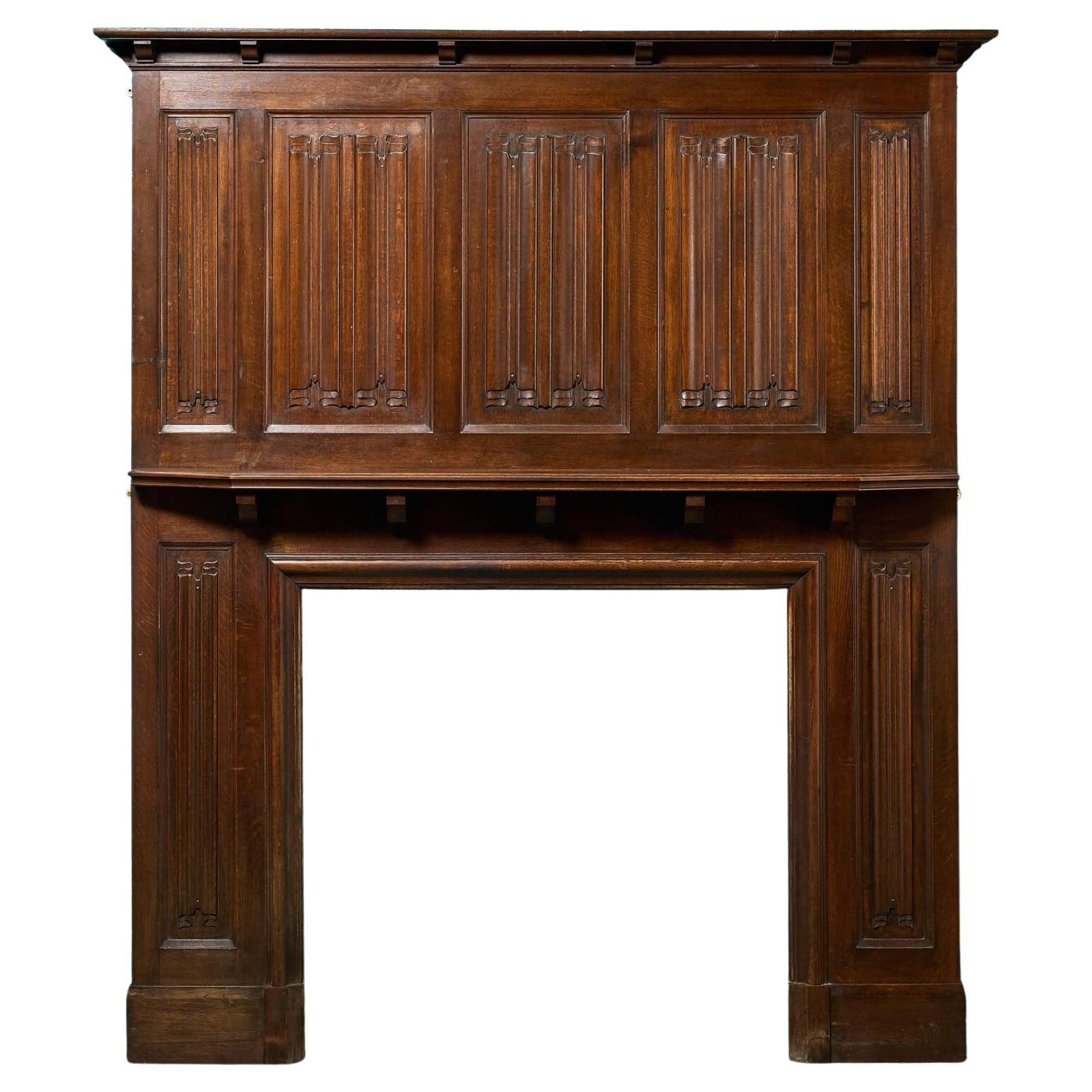 Tall Antique Jacobean Style Fireplace