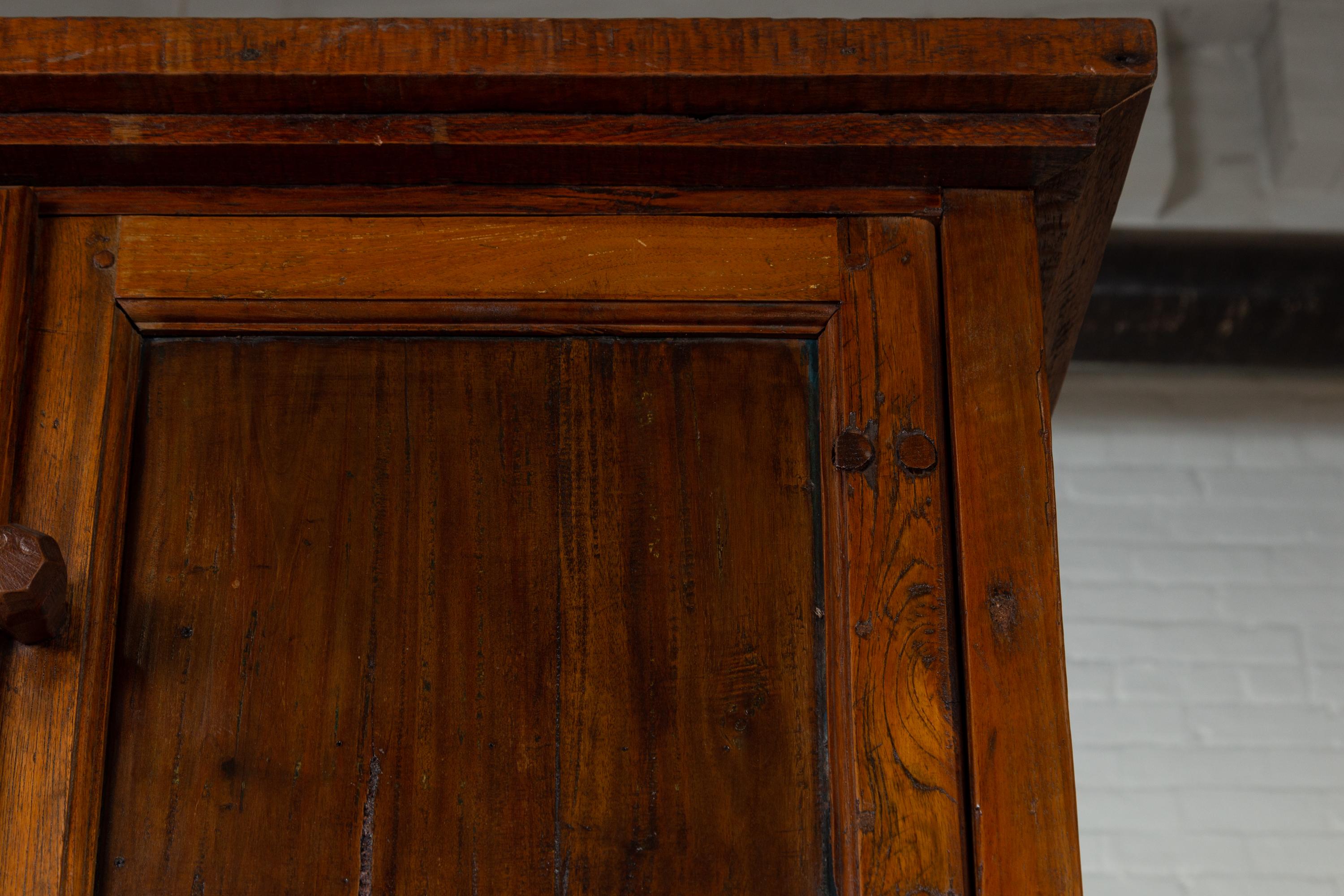 Tall Antique Javanese Teak Wood Cabinet with Four Double Doors and Drawers 6