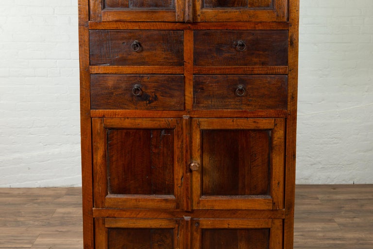 Tall Antique Javanese Teak Wood with Four Double Doors and
