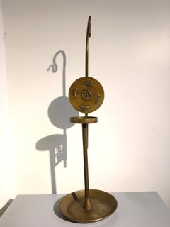 Tall Antique Korean "Longevity" Brass Candlestick, circa 1900
