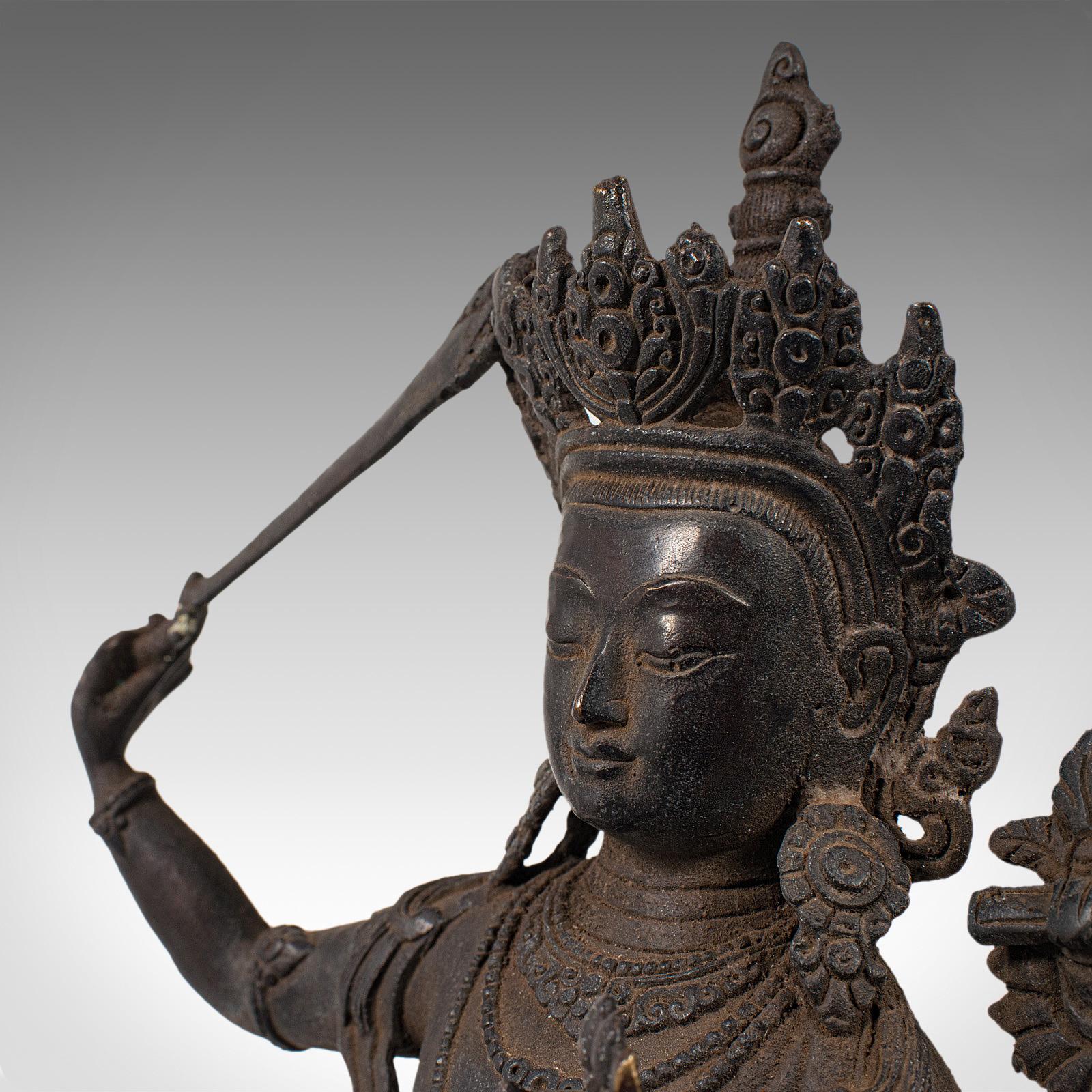 Tall Antique Manjushri Statue, Oriental, Bronze Figure, Seated Deity, circa 1900 5