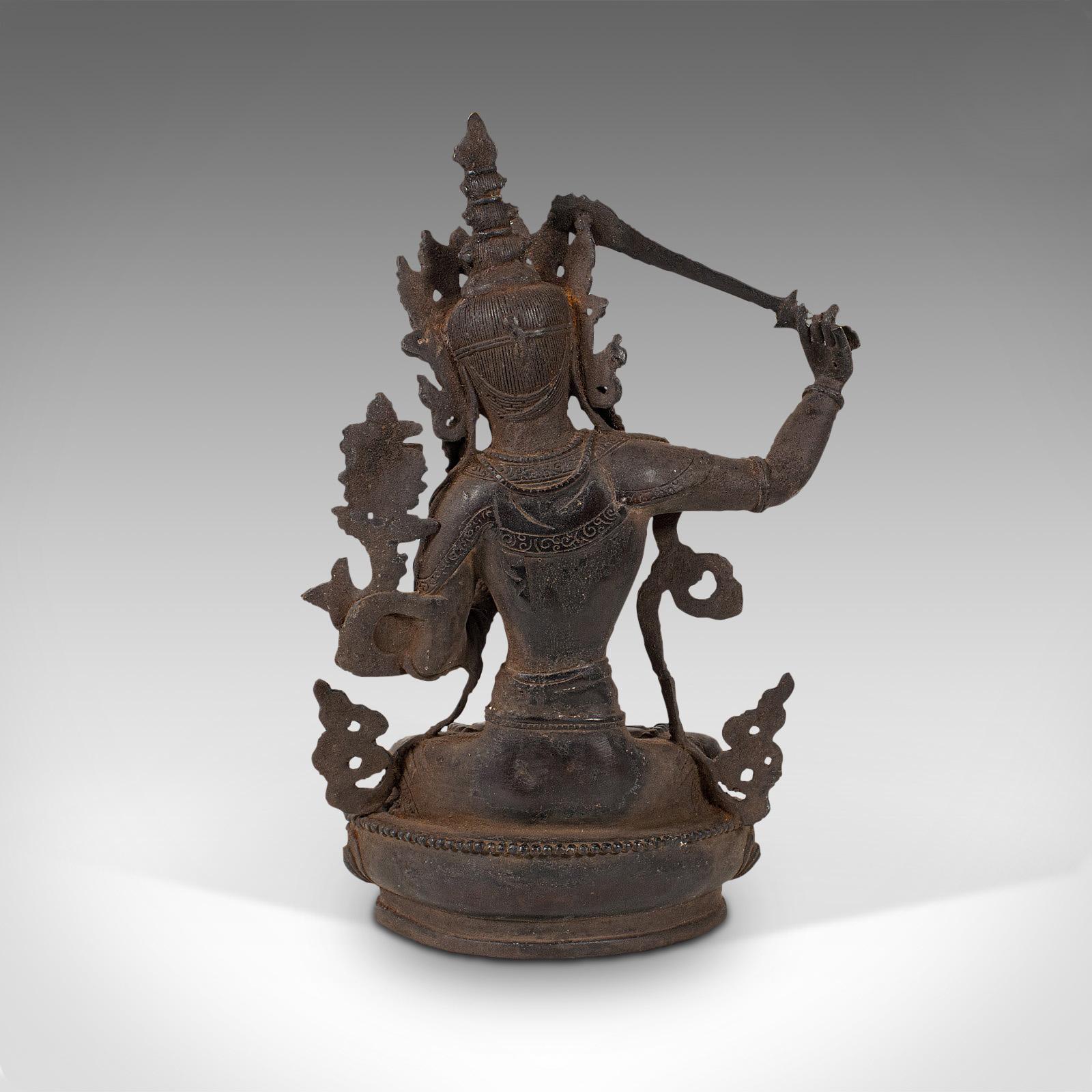 Tall Antique Manjushri Statue, Oriental, Bronze Figure, Seated Deity, circa 1900 1