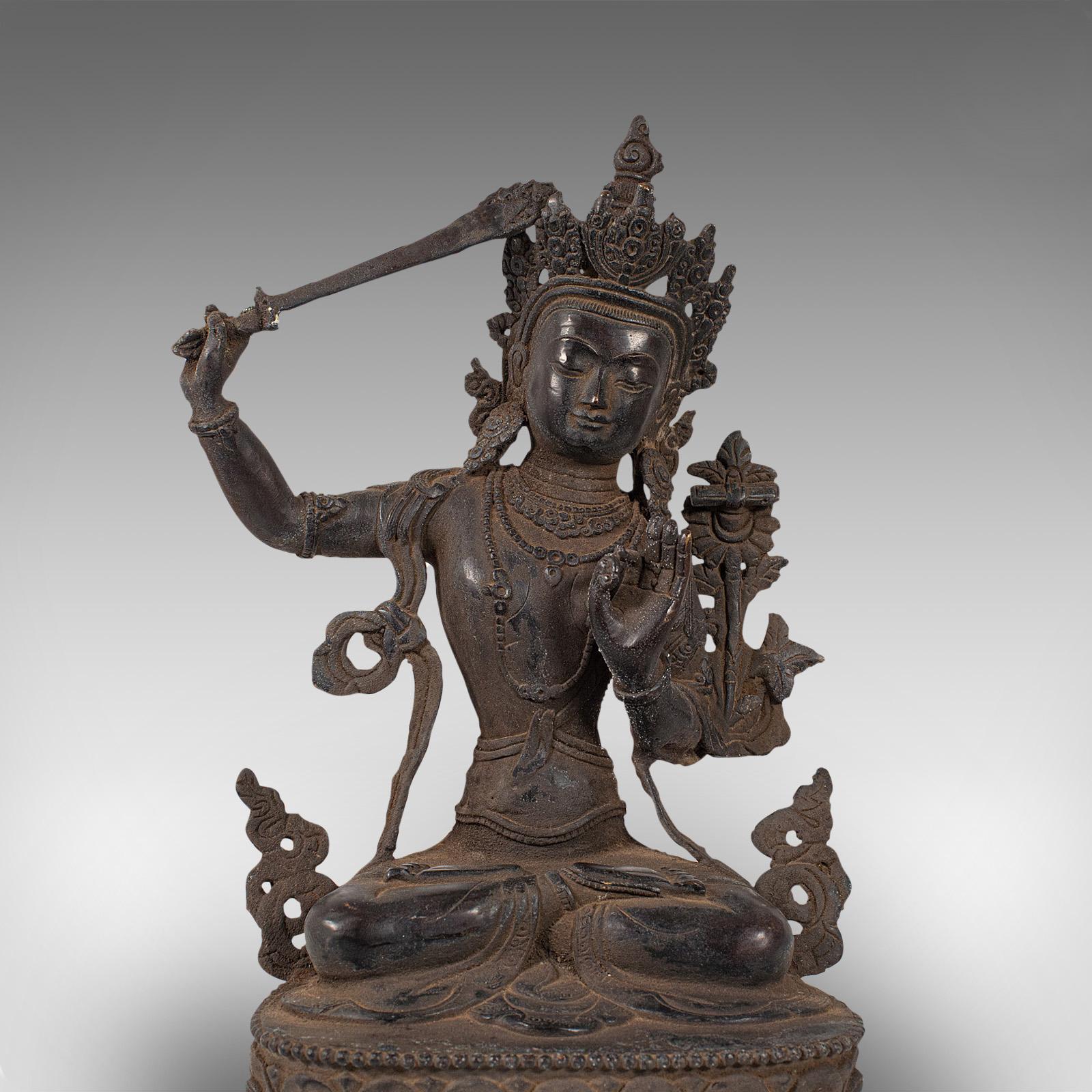 Tall Antique Manjushri Statue, Oriental, Bronze Figure, Seated Deity, circa 1900 3