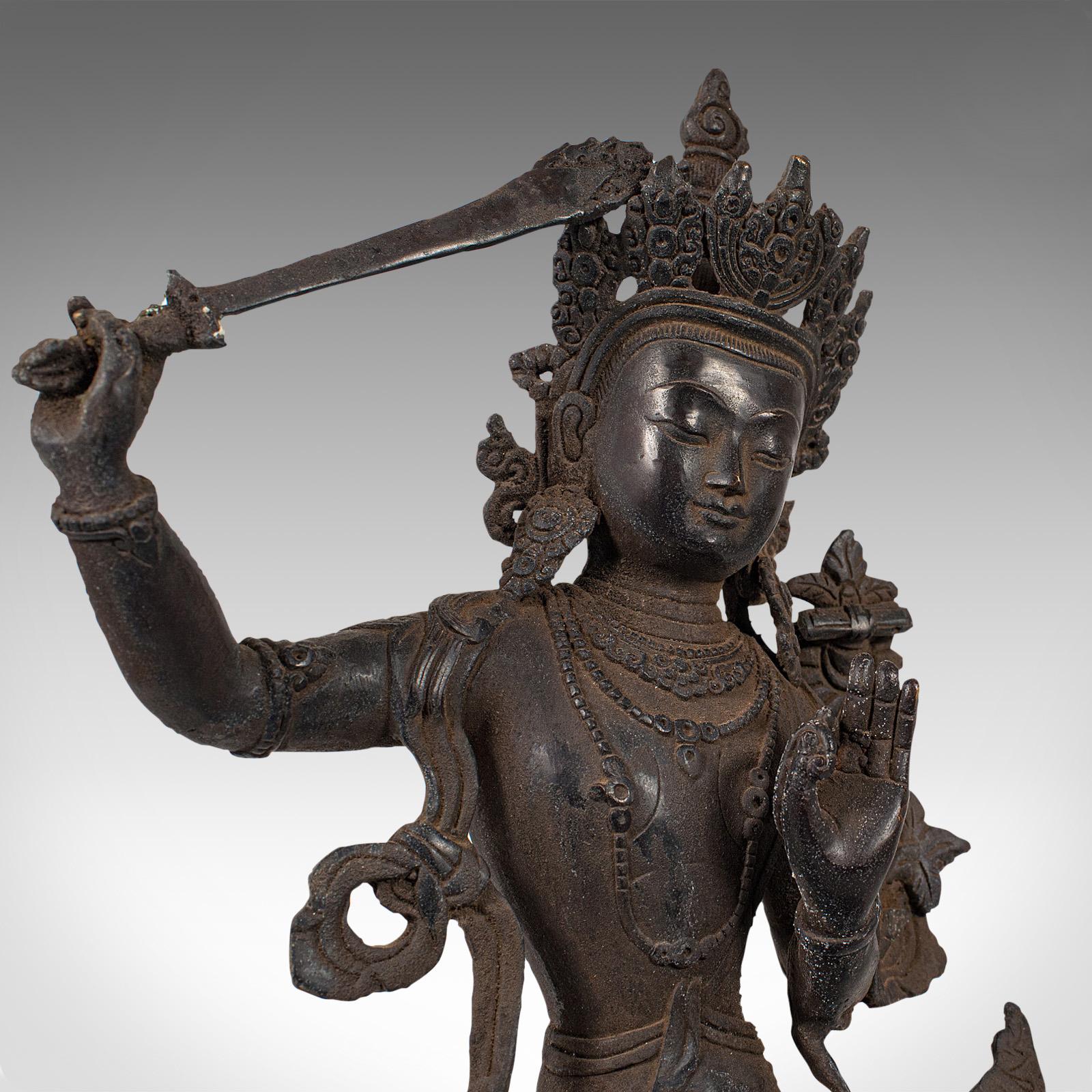 Tall Antique Manjushri Statue, Oriental, Bronze Figure, Seated Deity, circa 1900 4