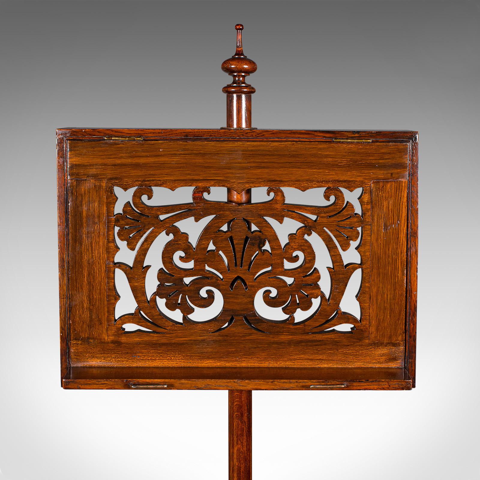 Tall Antique Music Stand, English, Oak, Adjustable Recital Rest, Victorian, 1880 For Sale 5