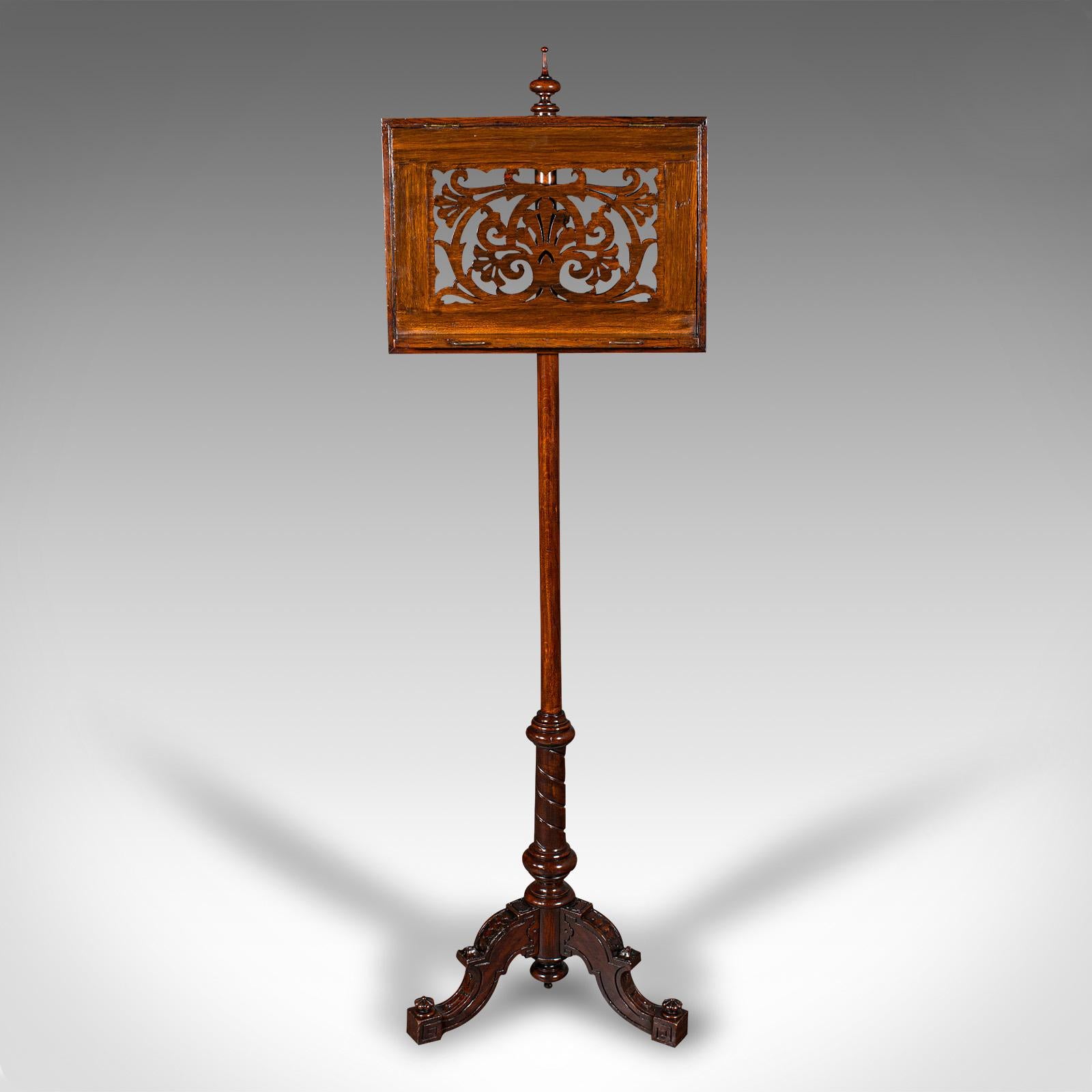 British Tall Antique Music Stand, English, Oak, Adjustable Recital Rest, Victorian, 1880 For Sale