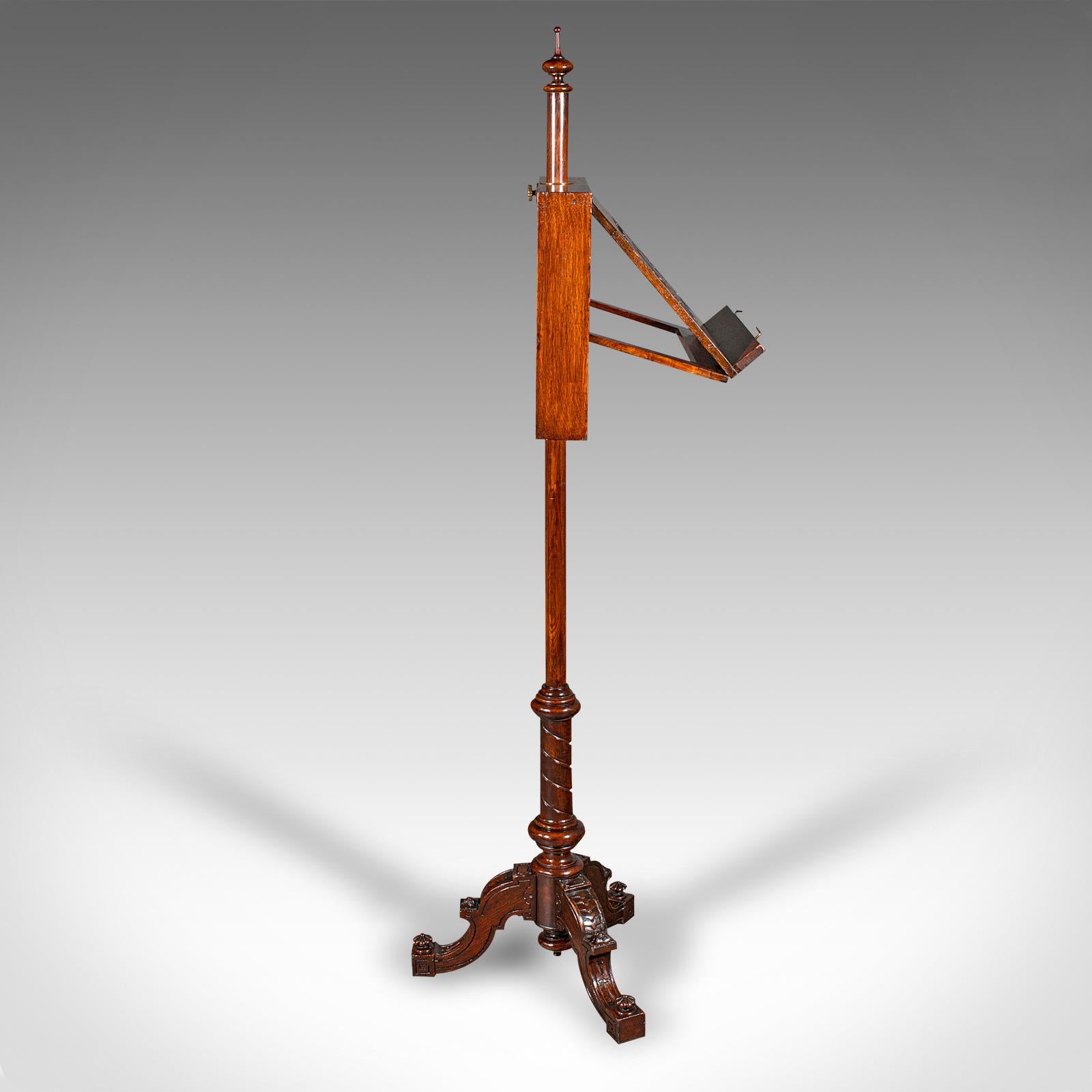 19th Century Tall Antique Music Stand, English, Oak, Adjustable Recital Rest, Victorian, 1880 For Sale