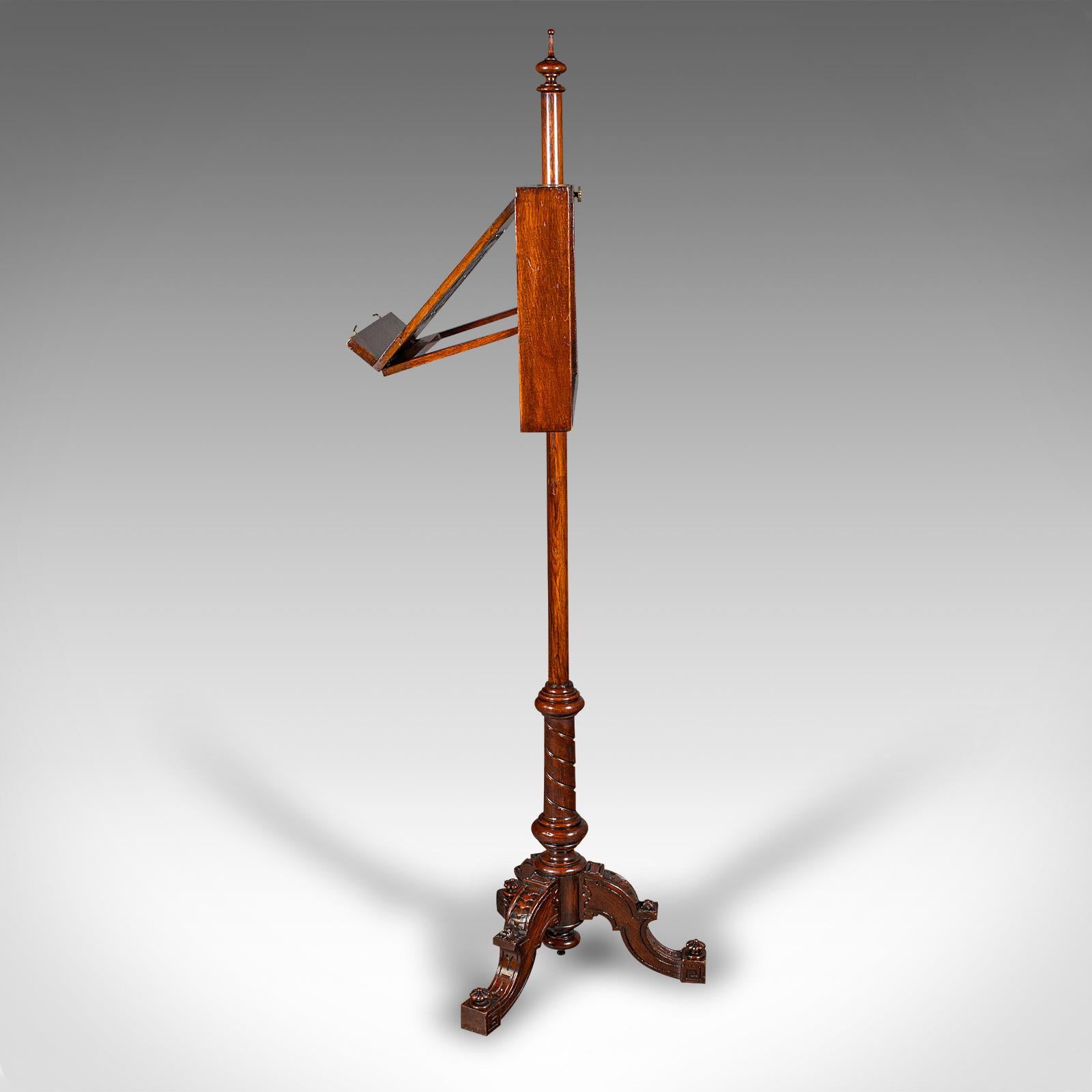 Tall Antique Music Stand, English, Oak, Adjustable Recital Rest, Victorian, 1880 For Sale 1