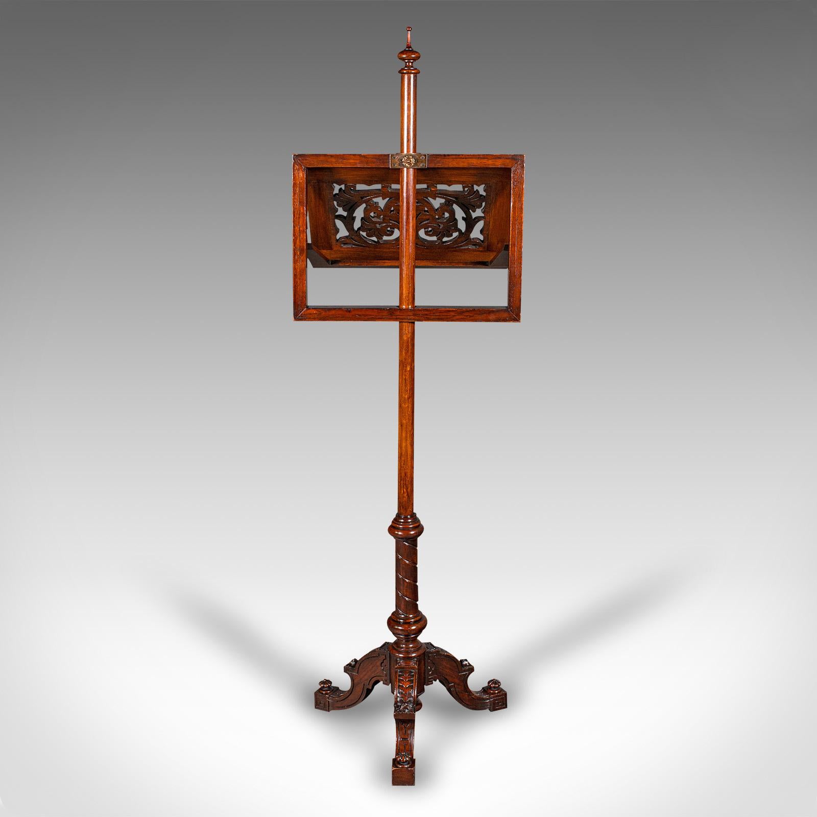 Tall Antique Music Stand, English, Oak, Adjustable Recital Rest, Victorian, 1880 For Sale 2