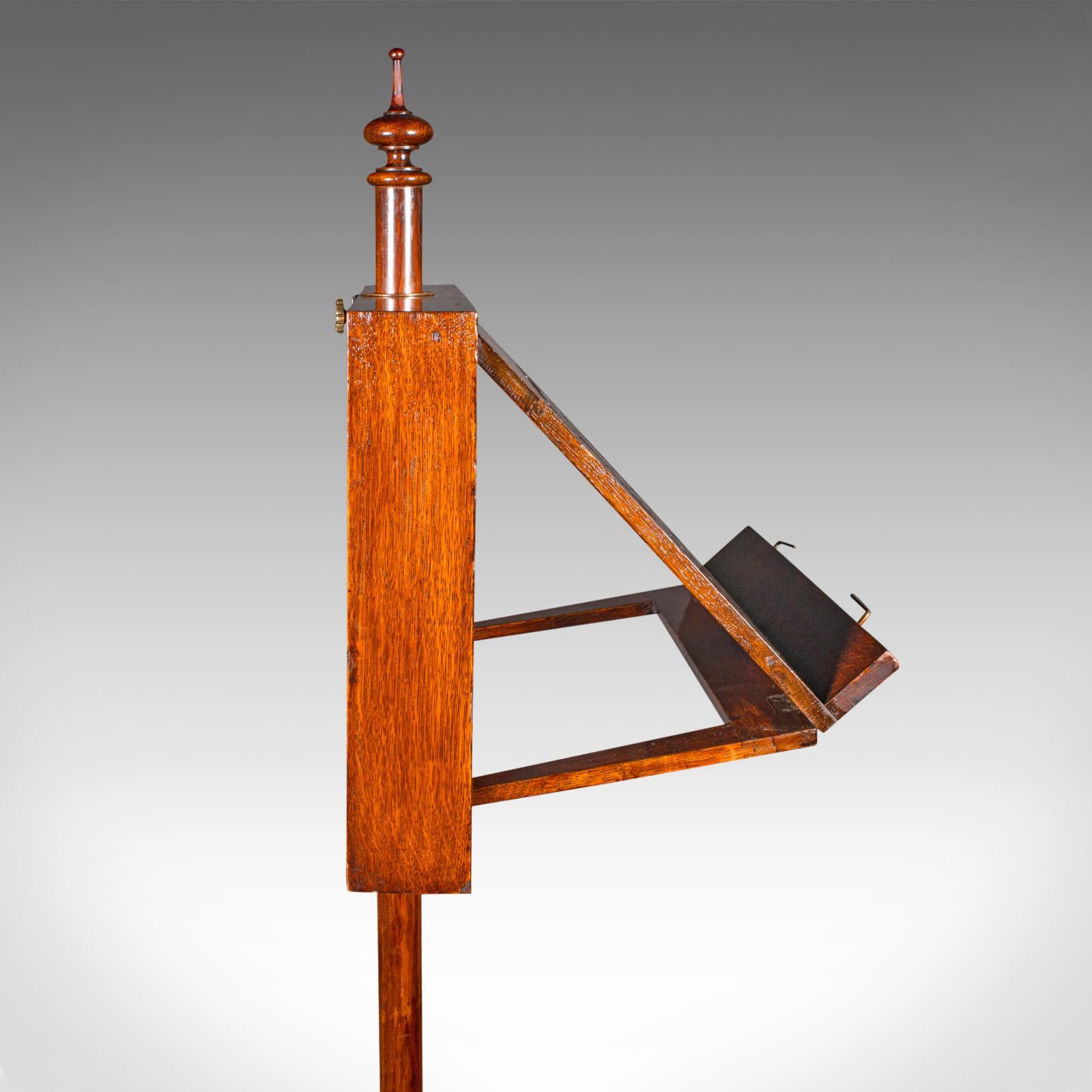 Tall Antique Music Stand, English, Oak, Adjustable Recital Rest, Victorian, 1880 For Sale 3