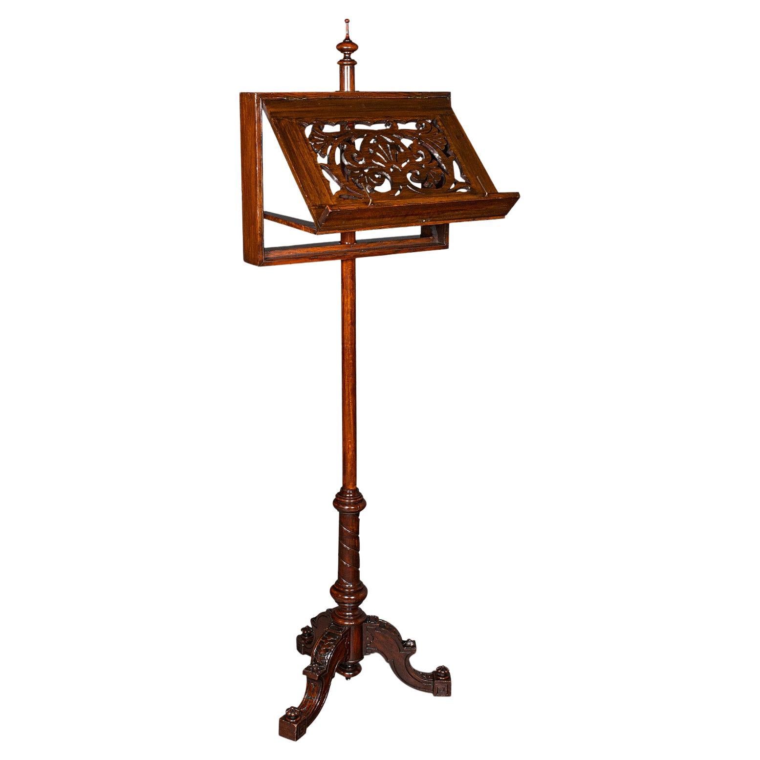 Tall Antique Music Stand, English, Oak, Adjustable Recital Rest, Victorian, 1880 For Sale