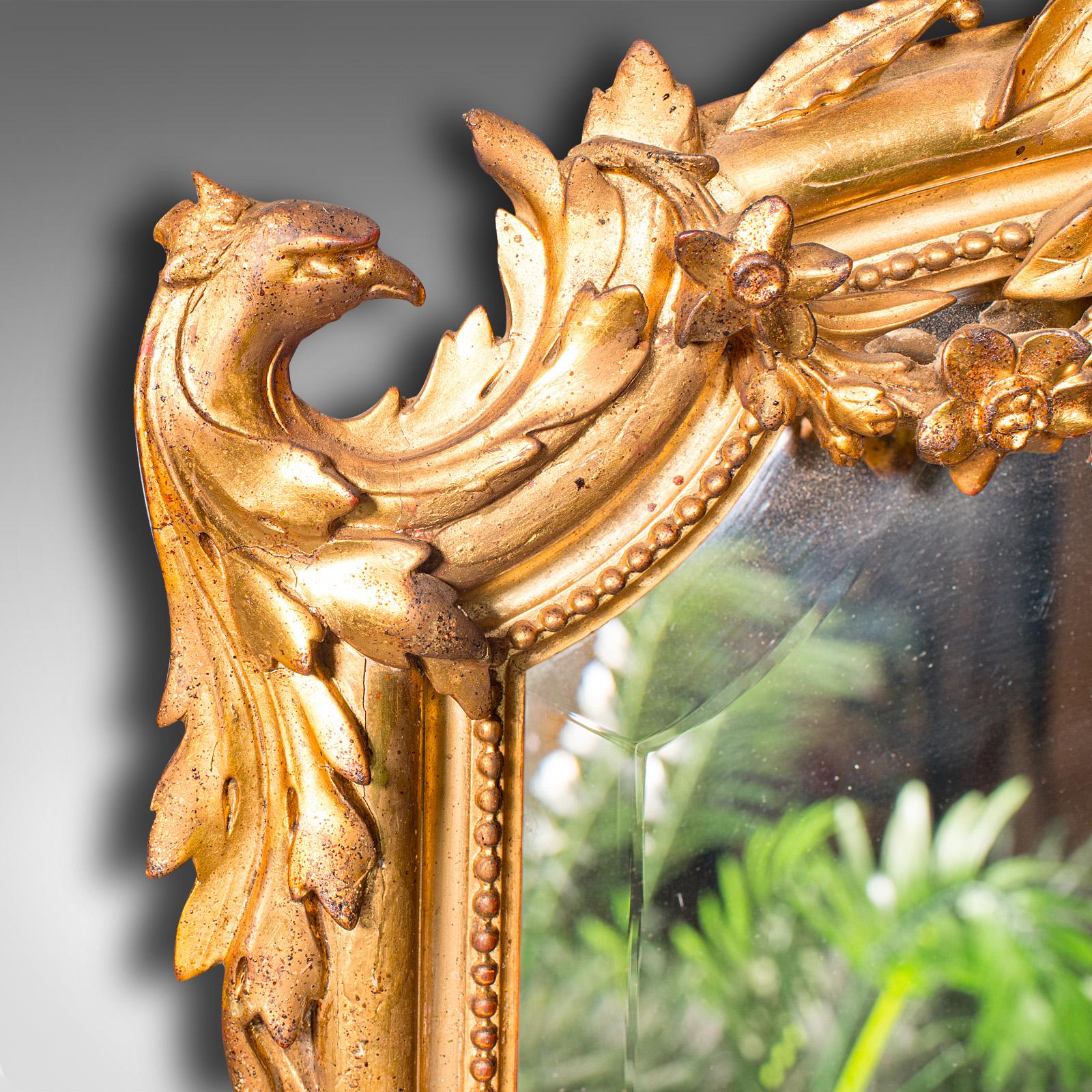 Tall Antique Overmantle Mirror, German Giltwood, Bevelled Plate, Wall, Victorian In Good Condition In Hele, Devon, GB